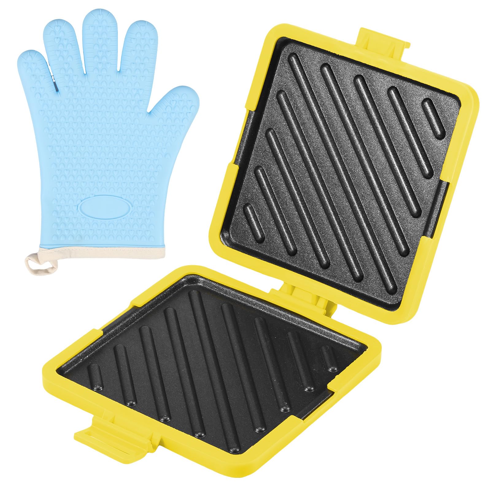 YUNYOUC Microwave Toastie Sandwich Maker with Removable Non-Stick Plates, Quick Cooking and Dishwasher Safe, Breakfast Sandwich Maker with Gloves for Sandwiches, Paninis, and Fried Eggs(Yellow)