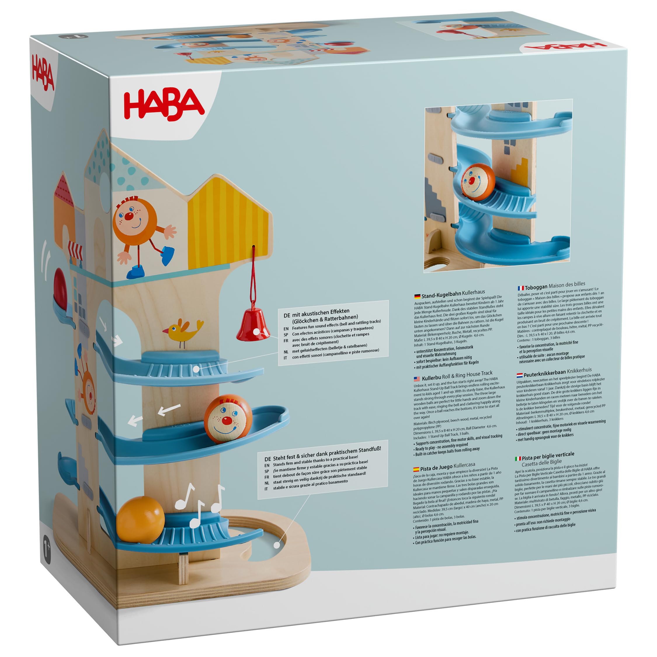 HABA Casa delle biglie – Robusto giocattolo in legno a partire da 1 anno | Include 3 sfere grandi, con campanelle e pista da ratto. Stabile e sicuro. Perfetto giocattolo educativo in legno a partire