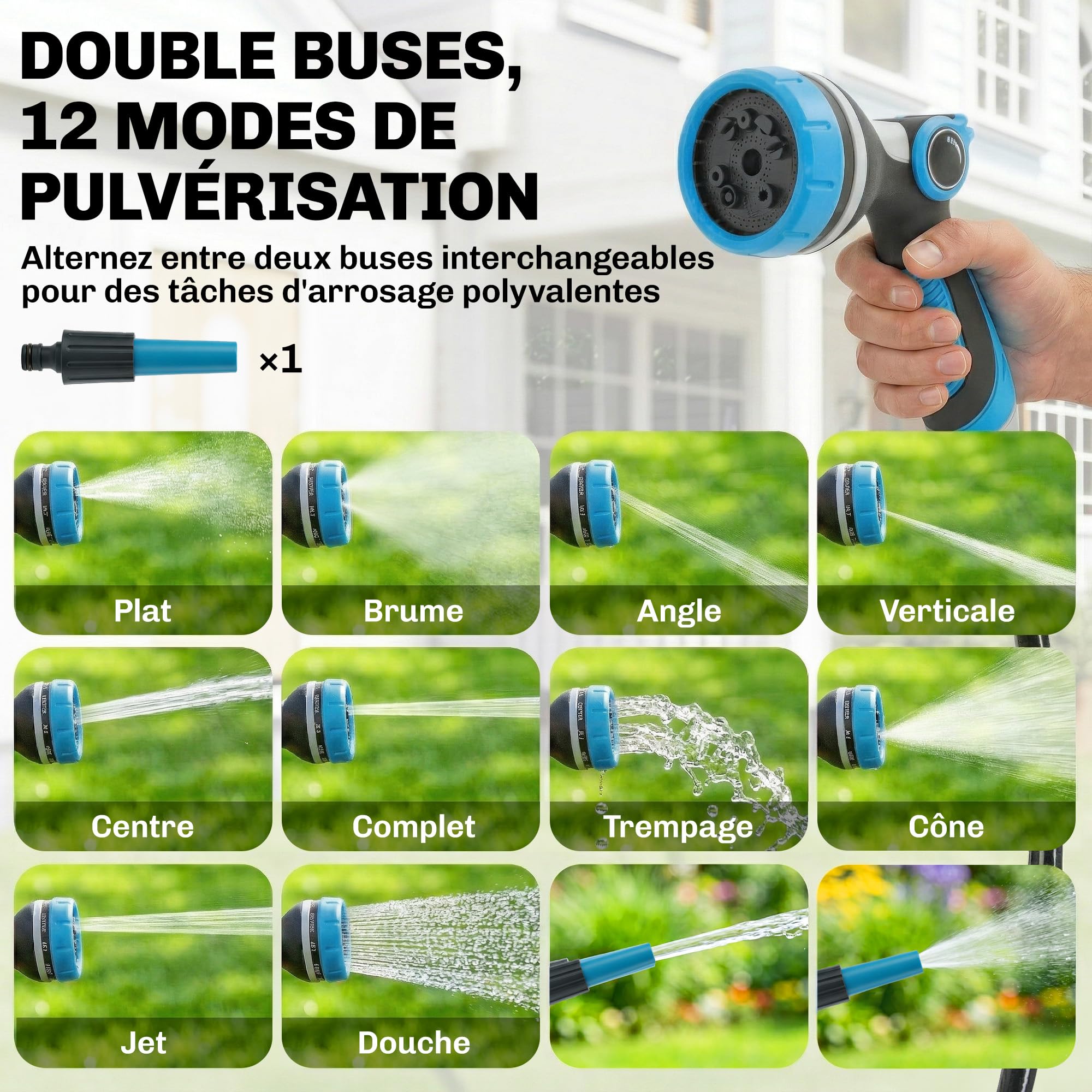 Outsunny Schlauchtrommel für Wandbewässerung, 14 + 1,5 m, 12 Sprühstöße, automatische Schlauchtrommel, einziehbar, automatisch, 180° drehbar, mit Schloss und Adaptern, Blau