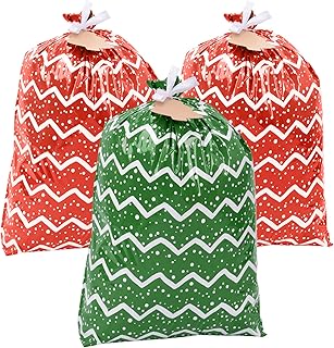 Large Christmas Gift Bags, 3 Oversized Christmas Bags 44"x 36" Jumbo Gift Bags for Huge Big Gifts Presents Wrapping Kids Bicycle Bike Christmas Goodie Bags, Plastic Holiday Gift Bag Under 10 Dollars