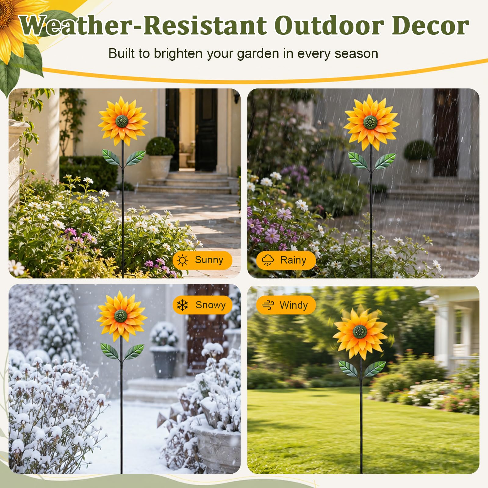 Girandola da Giardino in Metallo, Girandola 3D a Girasole Cinetica, Decorazione da Giardino con Picchetto, 116 cm, Mulino a Vento per Esterno, Prato, Balcone e Terrazza