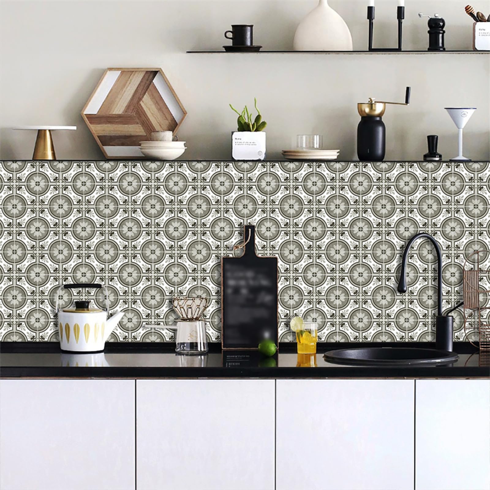 Tile Decals, Flower Tile Stickers Transfers,Peel and Stick Wall Self Adhesive Vinyl Home Decor(20x240cmx2pcs)