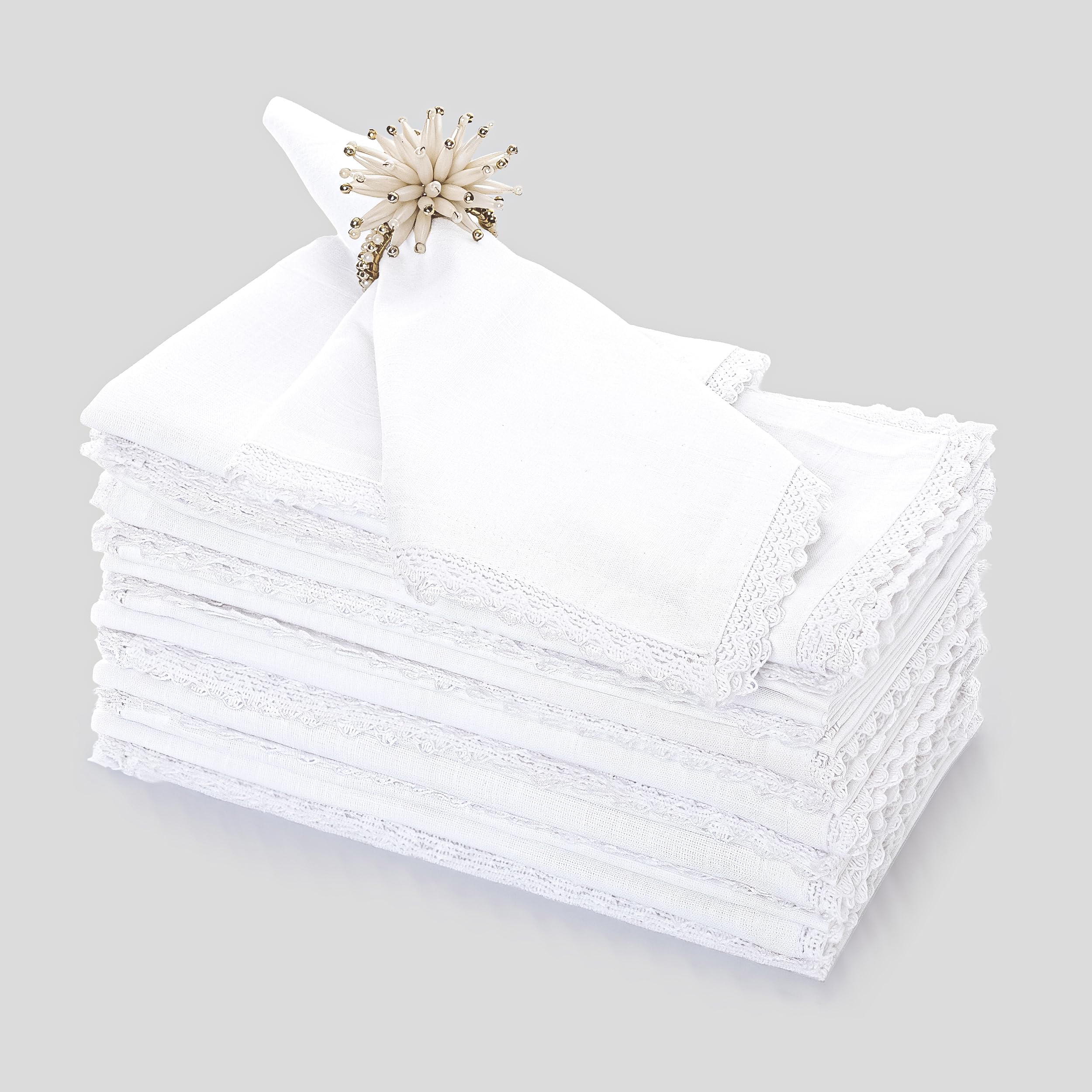 FINGERCRAFT Servilletas de Tela de Gran tamaño, Color Blanco, en Tela de algodón 100% Texturizado, Paquete de 12, 20 x 20 Pulgadas, Color Blanco, Esquinas en inglete para Uso Diario