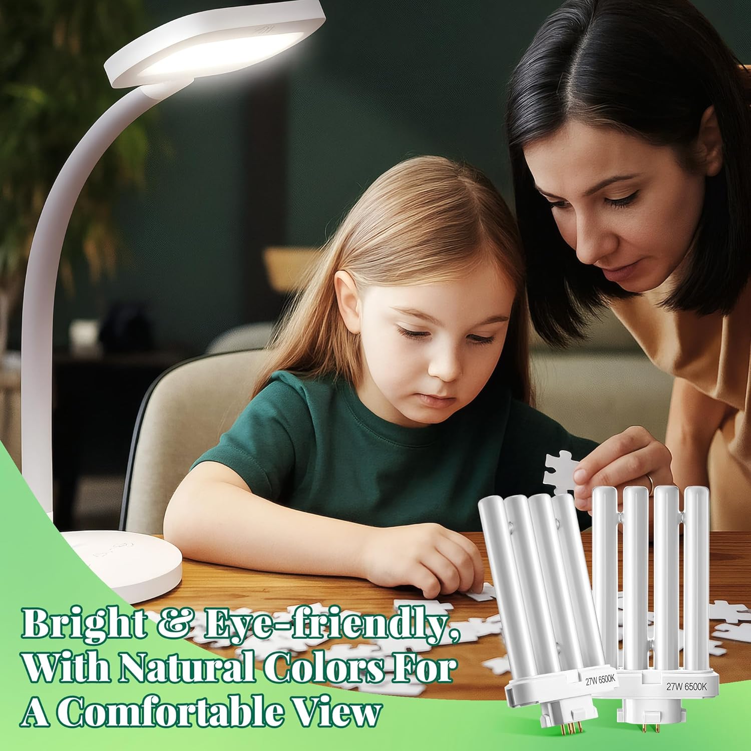 3 Pack 27W FML27 Natural Daylight Spectrum Fluorescent Light Bulb Replacement, 4 Pin GX10q-4 Base Compact Fluorescent Light Bulbs, 1500 Lumens, 6500K Daylight Quad Tubes CFL Replacement Bulbs