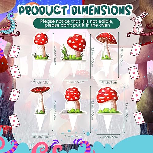 Miniatura 2 de Didaey 48 piezas de decoración de hongos para cupcakes para fiesta de cumpleaños de hongos, suministros de decoración de pastel de fiesta del país
