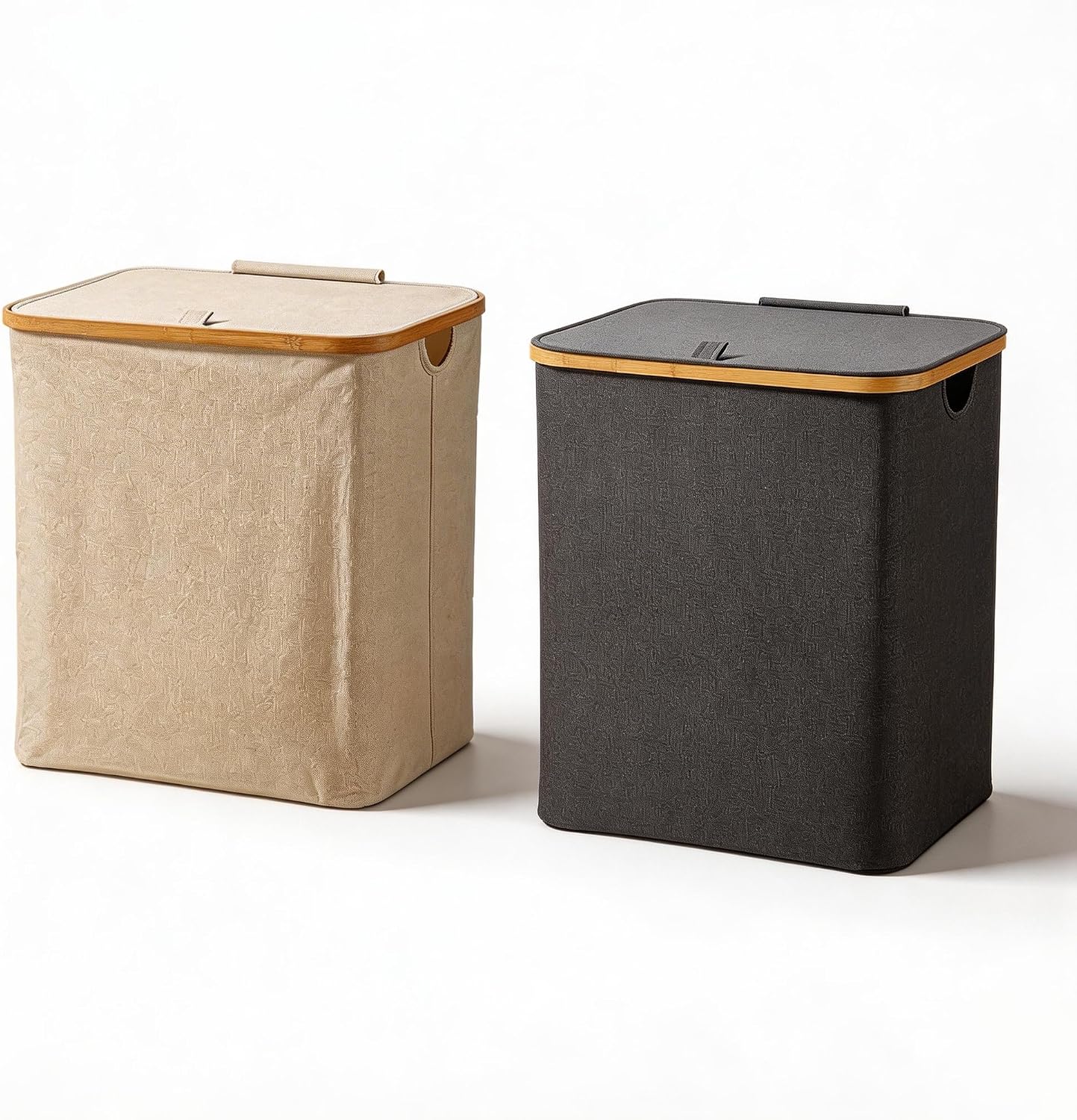 2-pack Laundry Hamper with Lid, Tall Laundry Baskets with Bamboo Pull Handles, Large Laundry Bin with Internal Support (75L)