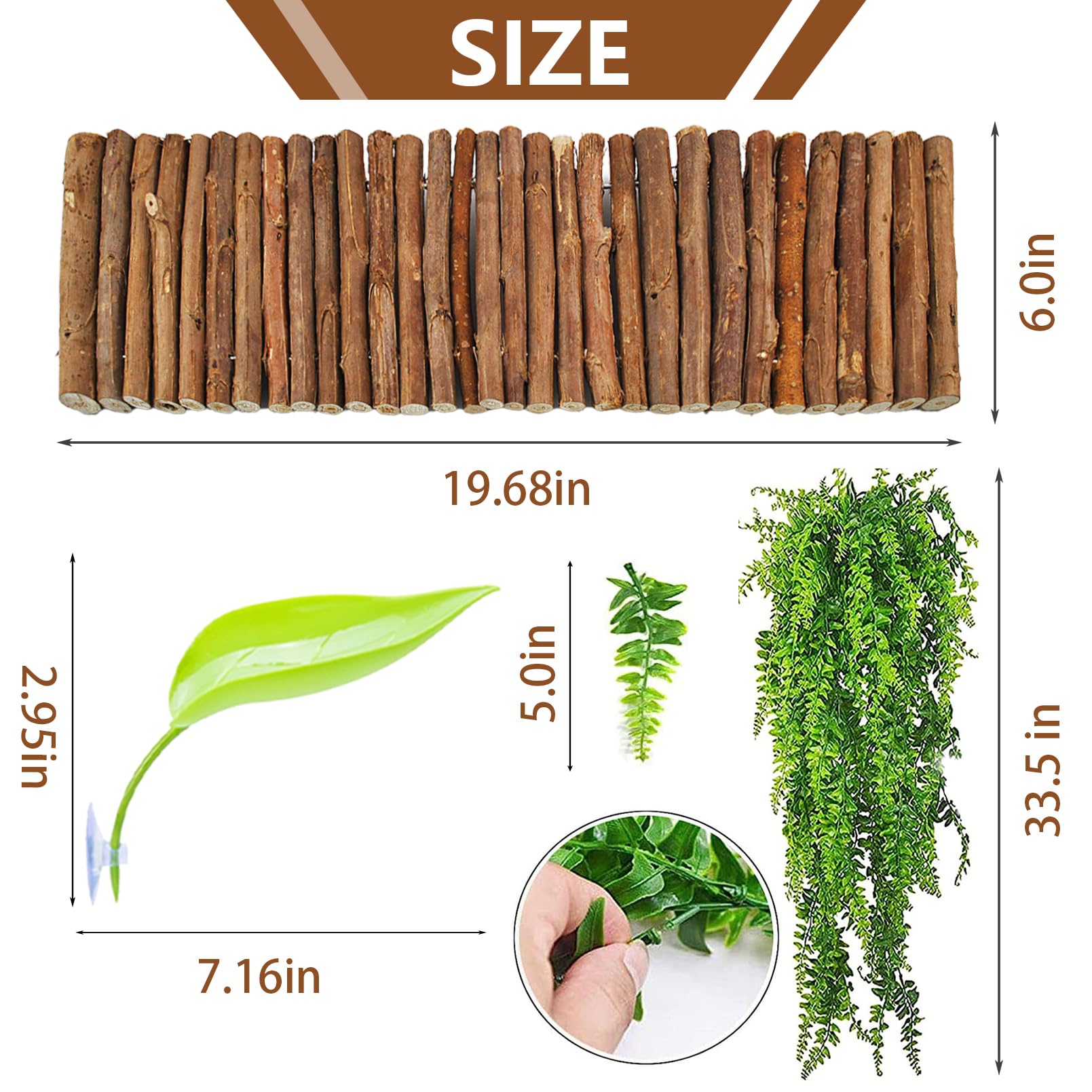 7 accessori per serbatoio di gechi crestati, capanna in cocco leopardo naturale con scala, piattaforma in plastica, per rettili, ponte, lucertola, amaca, piante da appendere, viti della giungla