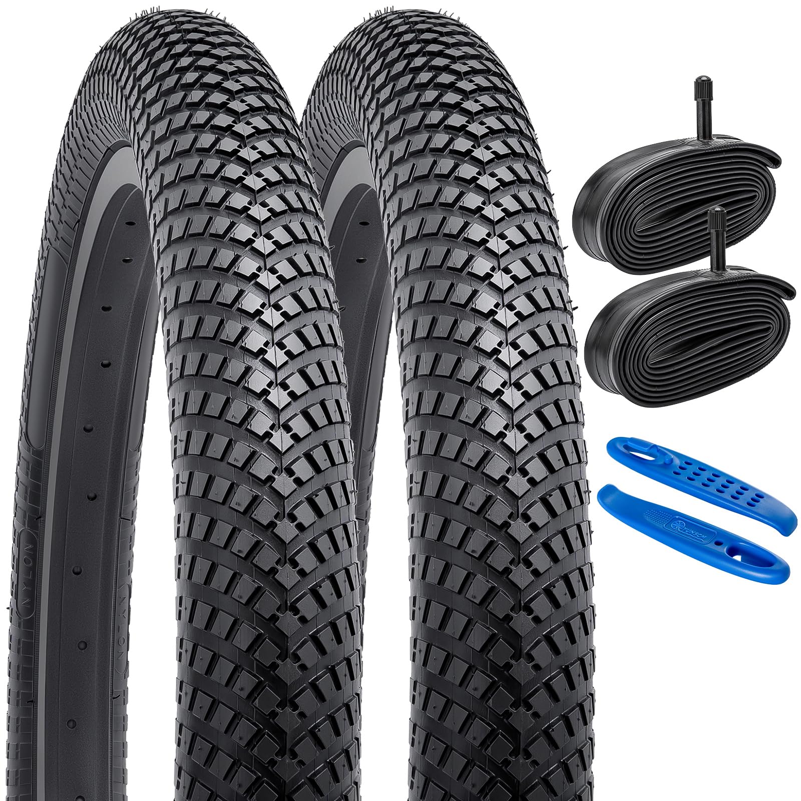 YUNSCM 2 neumáticos de bicicleta de 20 pulgadas de 20 x 2.35/60-406 y 20 pulgadas, válvula Schrader con 2 tiras de llanta compatibles con neumáticos y tubos de bicicleta de carretera de 20 x 2.30