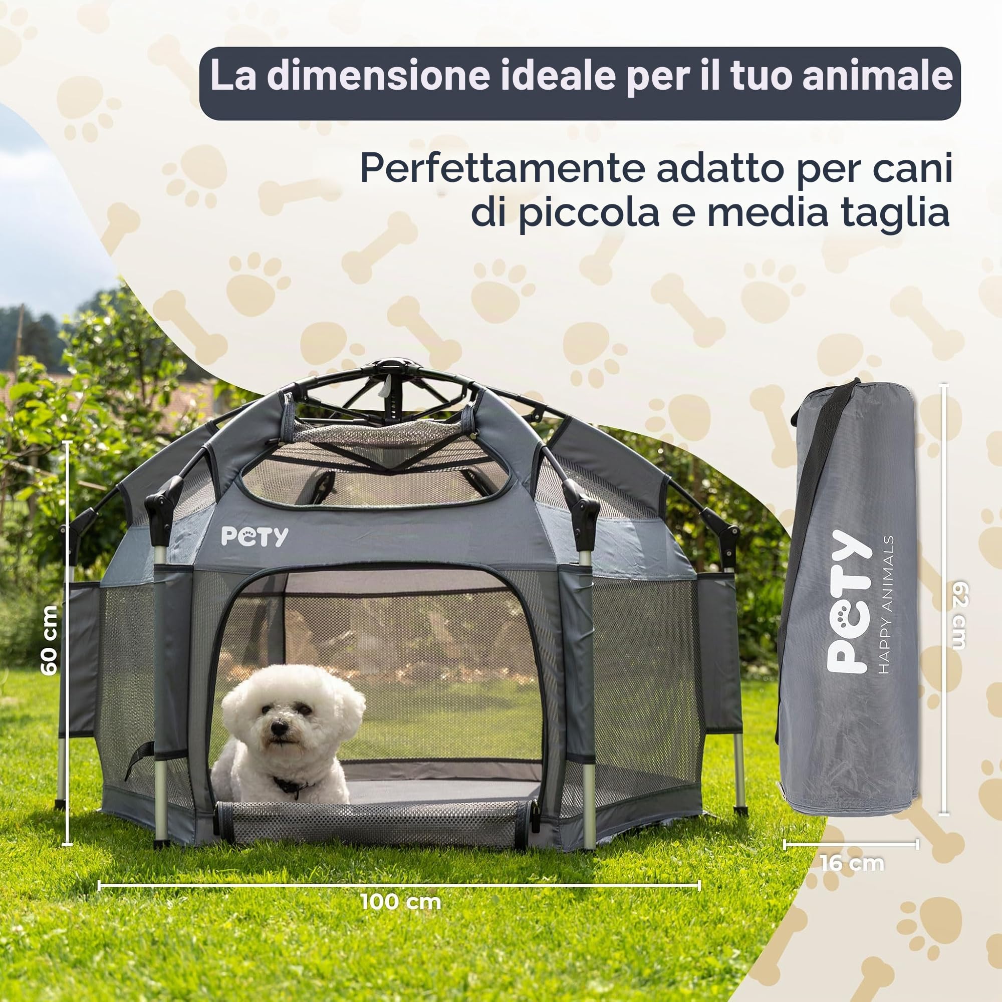 PETY Set box per cani – 110 x 80 cm tenda mobile per cani con borsa per il trasporto, tetto UV e tappetino – recinto per animali domestici e interni – accessori da viaggio per il campeggio – antracite