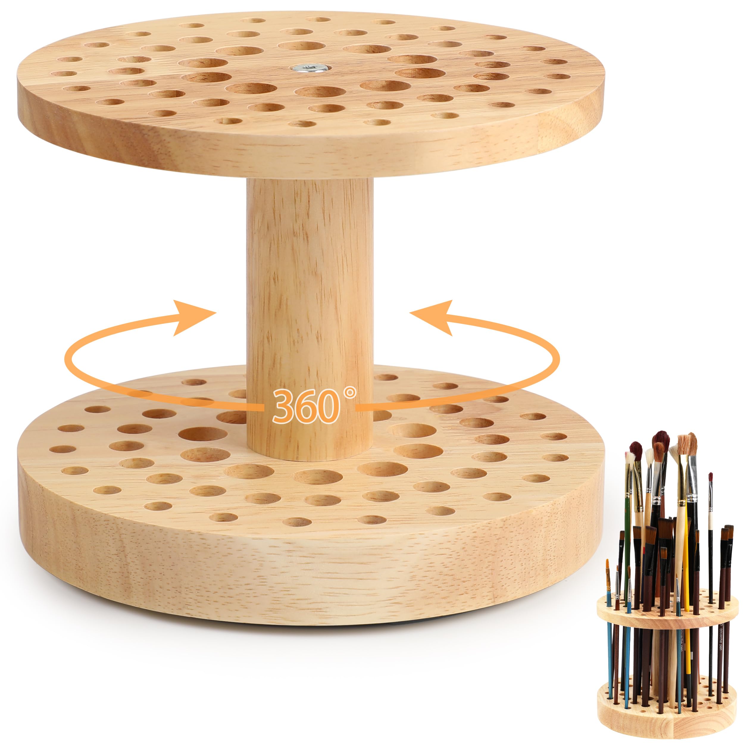 Photo 1 of Dlicoda 52 Holes Paint Brush Holder, 360° Rotating Paint Brush Organizer, Hardwood Storage Stand Rack for Artists Brushes, Crafts Tools, Makeup Brush, Calligraphy Pens