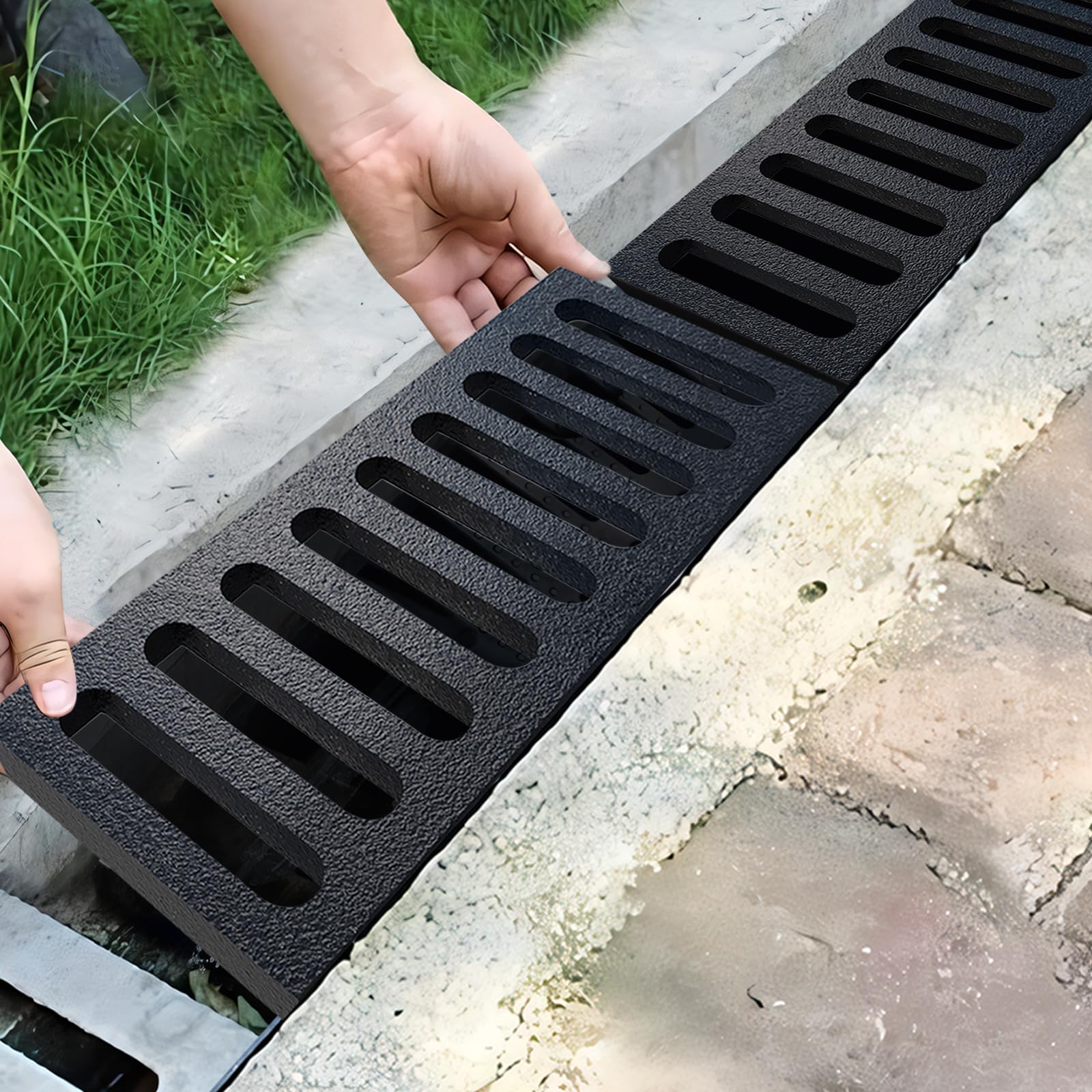 Cast Iron Drain Grate, 8 * 20in Outdoor Drain Cover, Heavy Duty B125 Class Channel Grate, Black Rectangle Drainage Grate, Metal Sewer Grate for Concrete Floor, Yard, Driveway & Garage.