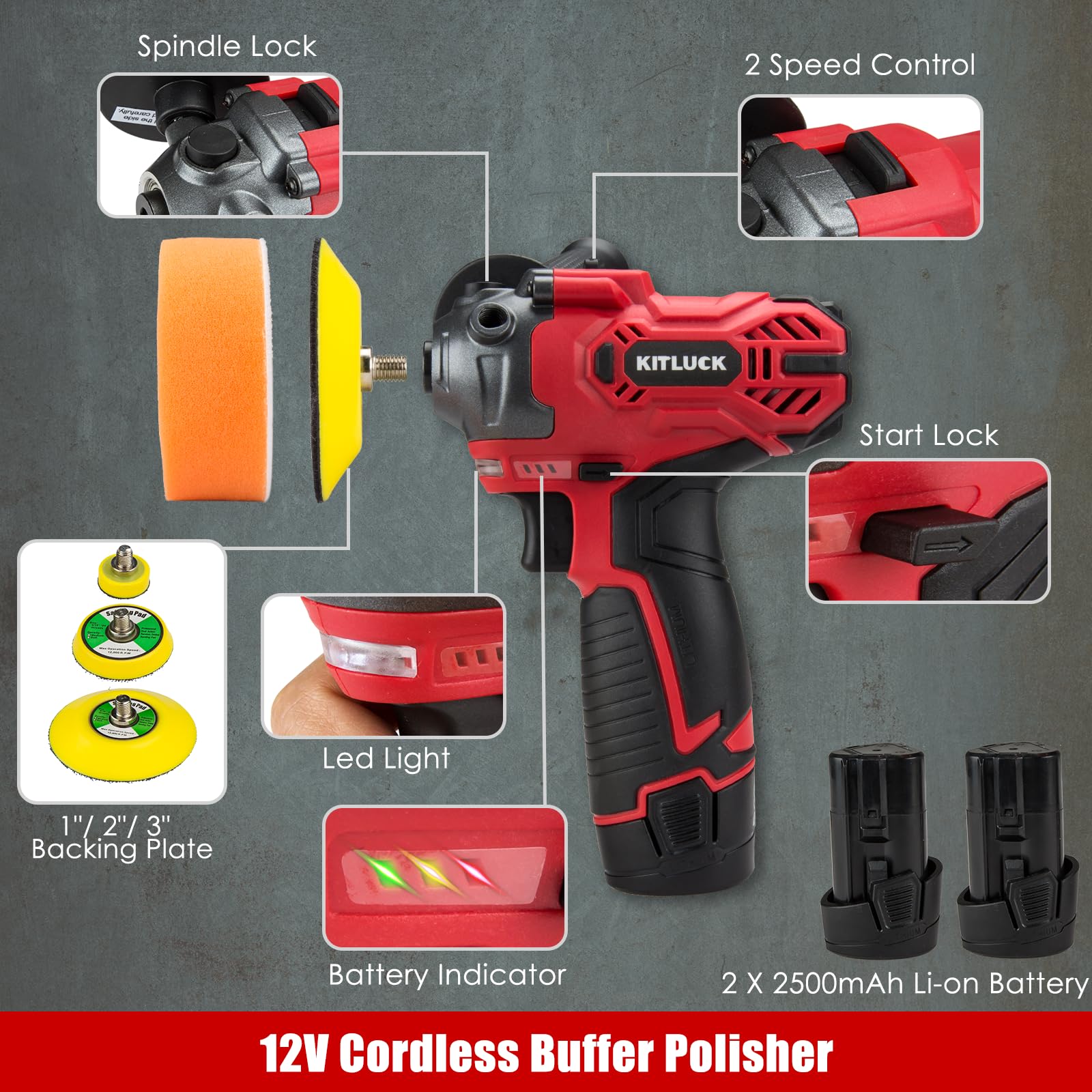 KITLUCK Mini Cordless Buffer Polisher - Car Detailing -2