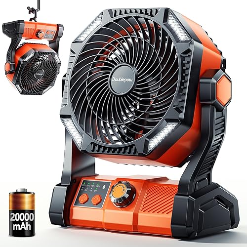 Miniatura 14 de Ventilador LED de campamento con luz, 20000 mAh recargable con batería para tienda de campaña al aire libre con luz y gancho, 8 velocidades,