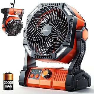 20000mAh Camping Fan with LED Light, Rechargeable Battery Operated Desk Fan, with Remoter & Hook Tent Fan, 5 Powerful Speeds Timers USB Fan for Camping Jobsite Hurricane Fishing Office Work - Amazon product rated Grade A