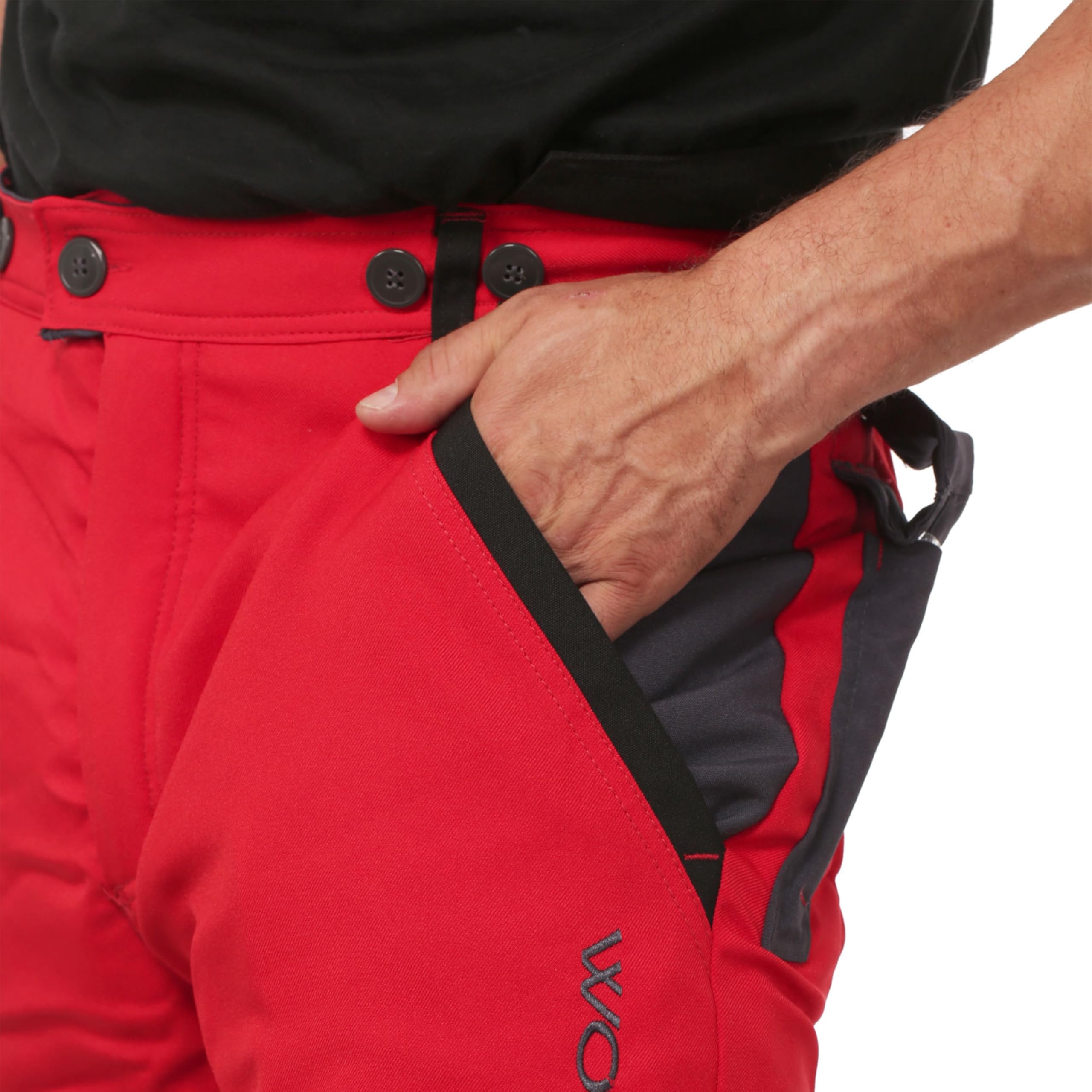 Schnittschutzhose Klasse 2, Forsthose, kwf-geprüft, Bundhose rot/grau, Herren - Waldarbeiterhose mit Schnittschutz Form A, leichtes Gewicht