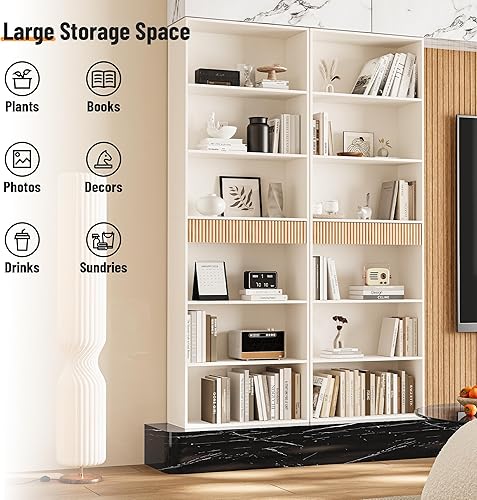 Miniatura 3 de Estantería de 72 pulgadas de alto con almacenamiento, estantería de 7 niveles acanalada con cajón, estante organizador de libros con dispositivo