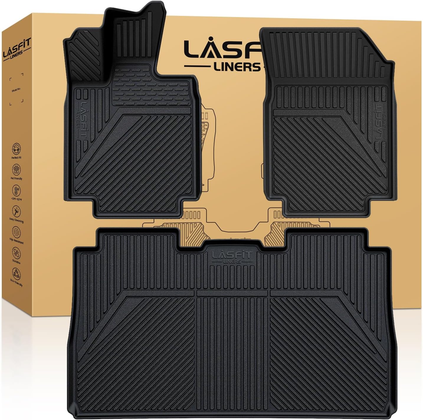 LASFIT Premium Extra Thick Floor Mats for Tesla Cybertruck 2023-2026 All Weather TPE Custom Fit Pickup Interior Accessories Front Rear Car Liner 1st & 2nd Rows Set, Black