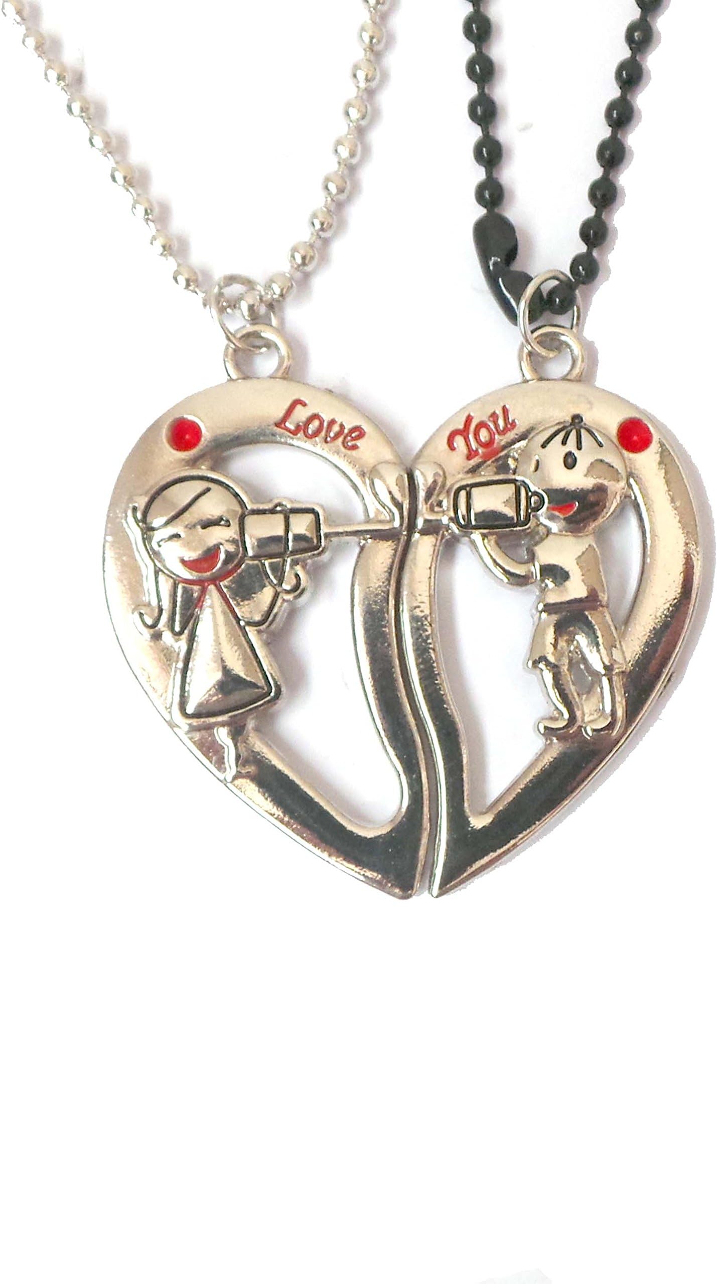 Modish Look Beautiful Love You Magnetic Locket With Silver And Black Chain