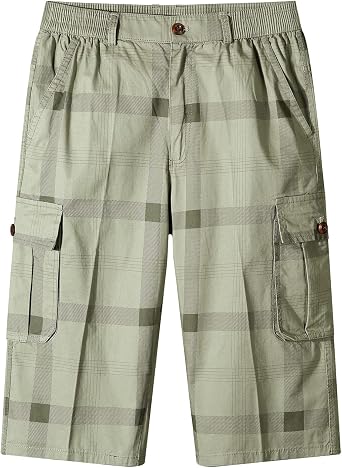Mens Casual Cargo Shorts Multi-Pocket 3/4 Cotton Bermuda Shorts Utility Work Shorts Capri Long Short