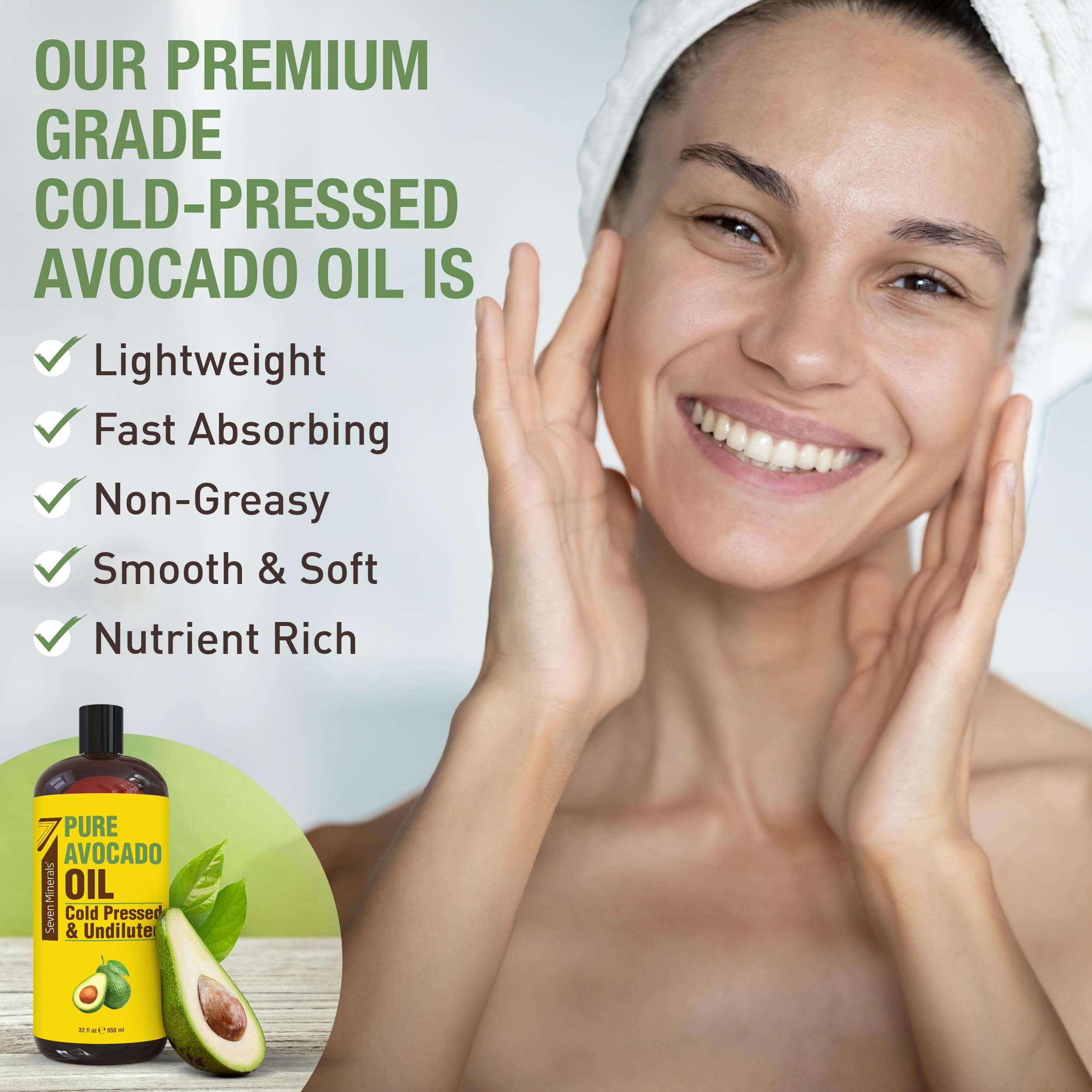 Pure Cold Pressed Avocado Oil for Hair, Skin & Face, 32 oz