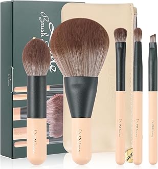 DUcare Travel Makeup Brushes Set with Bag,5PCS Portable Mini Cosmetic Brushes Kit for Powder,Blush,Foundation, Eyeshadow, Tapered Kabuki Coverage Mineral Bronzer Buffing Brush Green