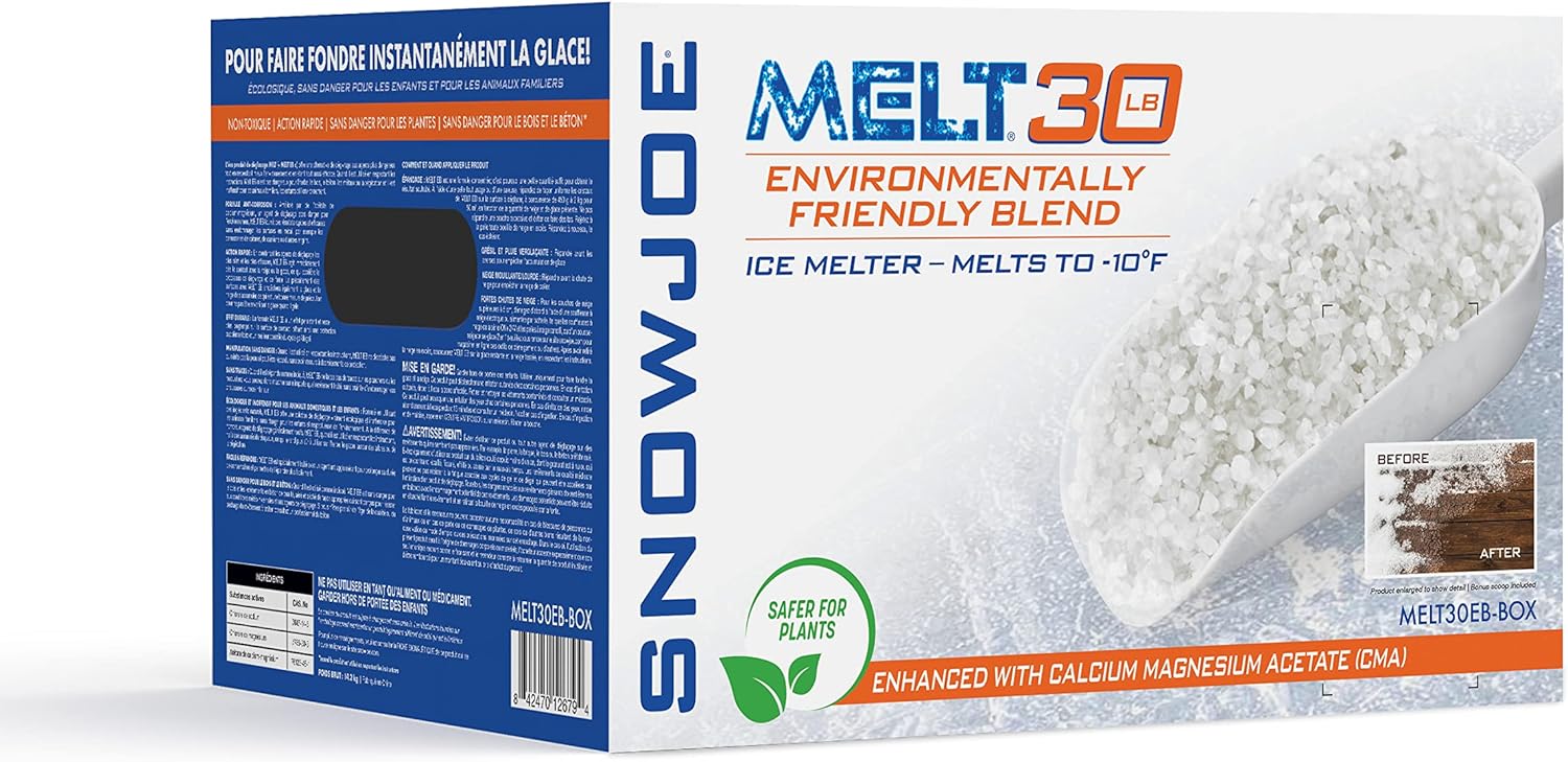 Snow Joe MELT30EB-BOX 30-Lb Premium Environmentally-Friendly Blend Ice Melter w/ CMA and Scoop, 30 lb. Box : Patio, Lawn & Garden