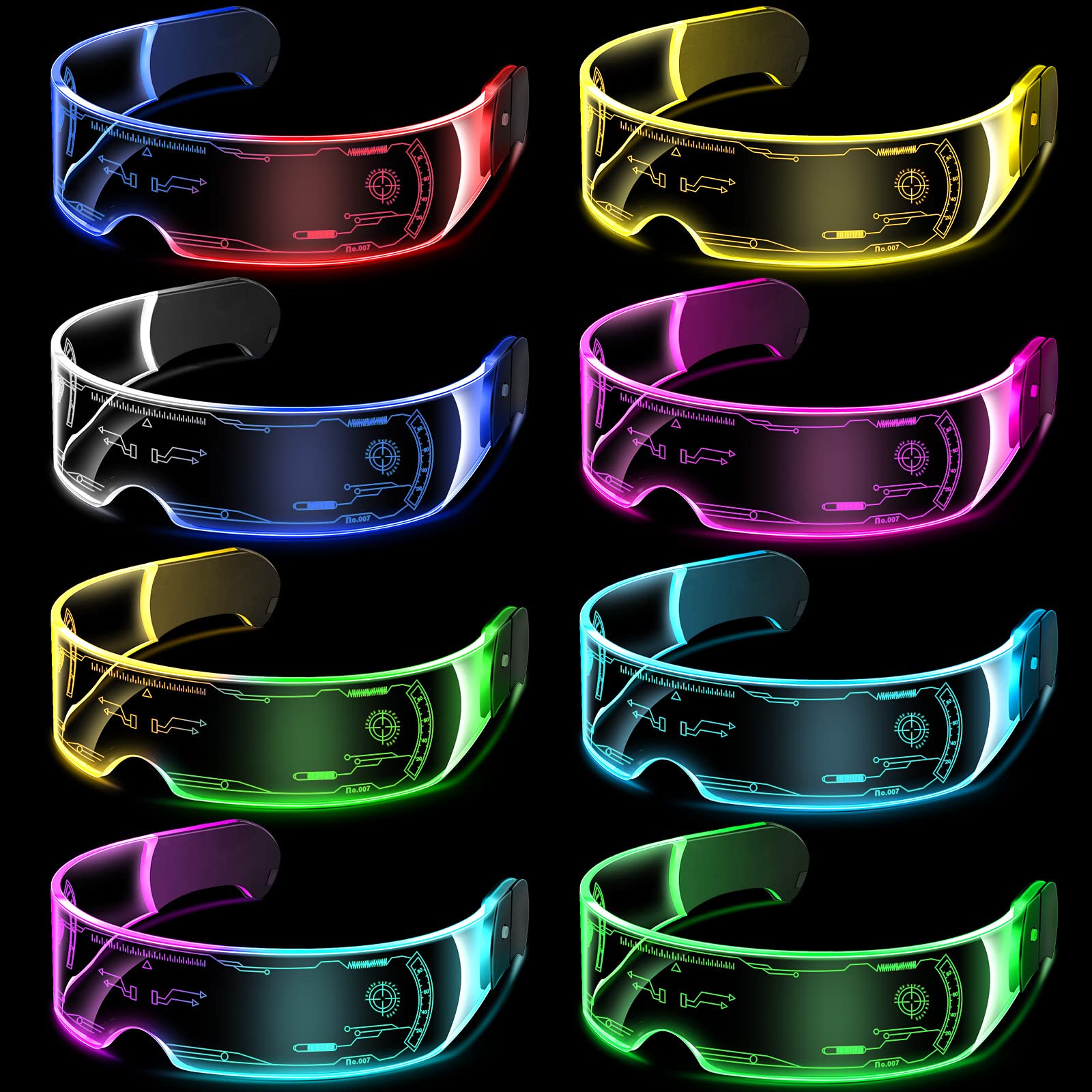 8 Pcs LED Visor Glasses 5 Modes 7 Colors Futuristic Glasses Light up Glasses Luminous Flashing Glow in the Dark Glasses Led Goggles for Photo Cosplay Bar Club Party Concert Live DJ Birthday