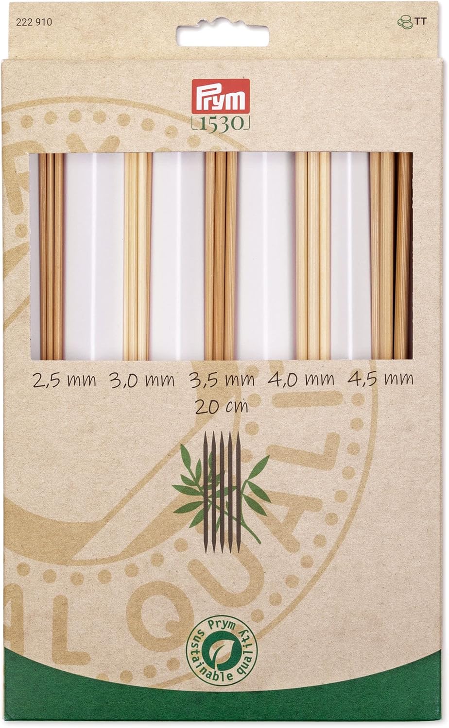 Prym 8" Double Point Knitting Needles Set, Bamboo, 2.5-4.5mm