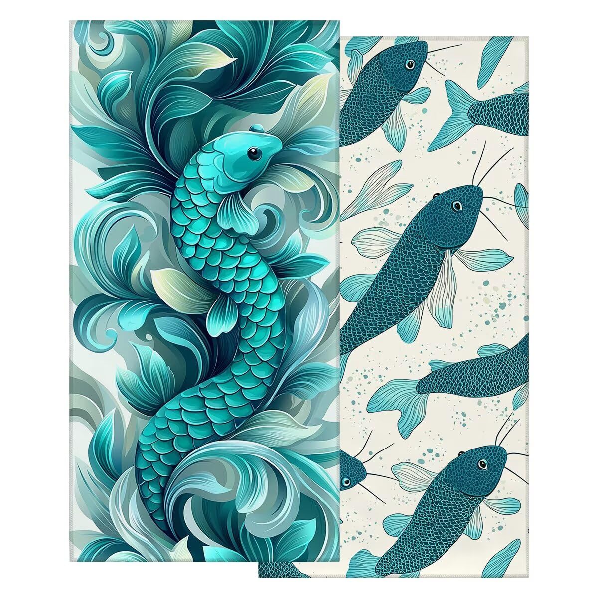 Toalla Playa 100x220 cm, Toalla Gimnasio Microfibra Secado Rapido, Juego de 2 Antiarena Toallas de Playa, Ligera Compacta Toallas Microfibra Grande para Viaje, Regalo Hombre Regalo Mujer (Pez) -5143
