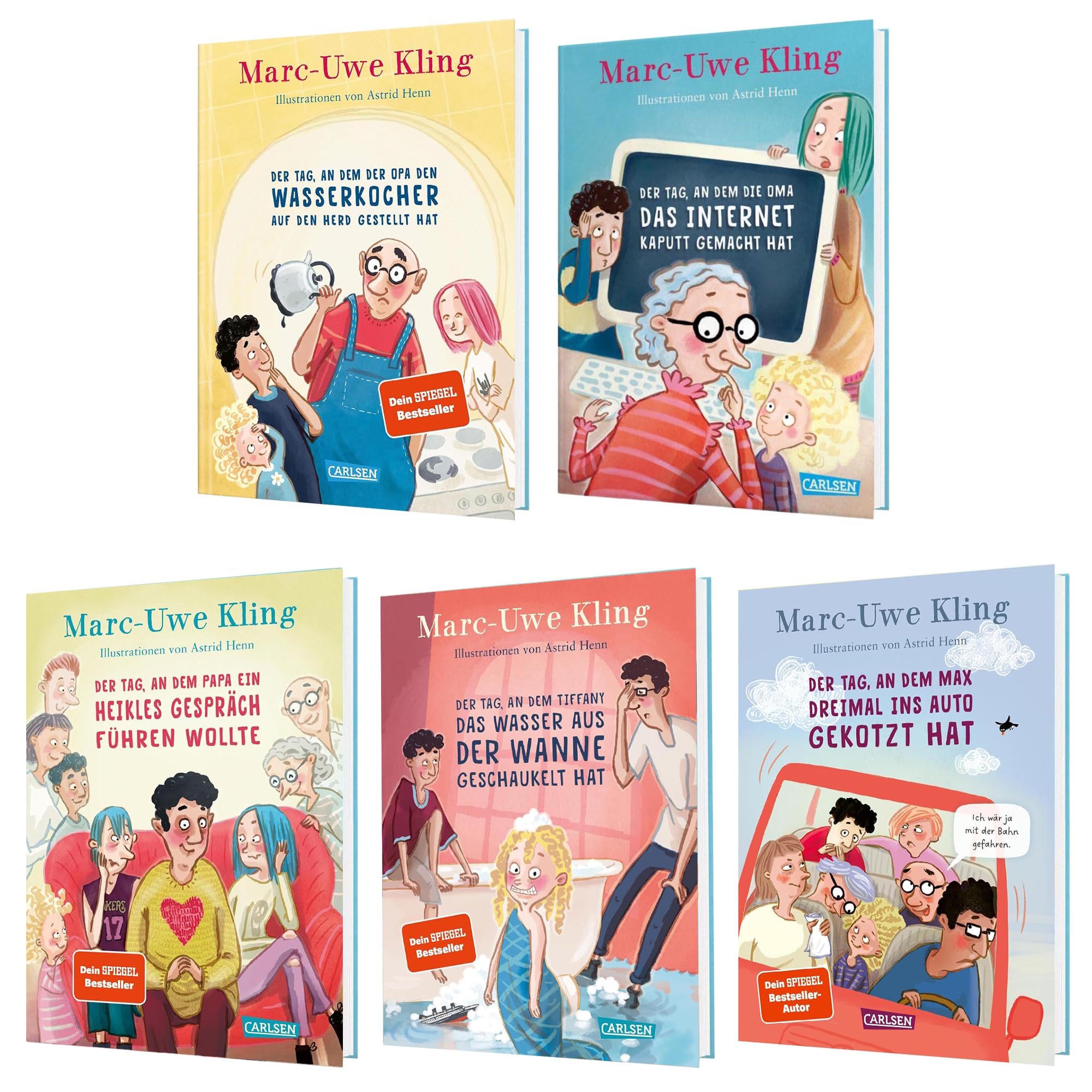 Marc-Uwe Kling Kinderbuch Bundle – Der Tag, an dem… Band 1-5 – lustige Vorlesebücher & Erstleser-Geschichten für Kinder im Alter von 6–10 Jahren, humorvolle Bilderbücher inkl. exklusivem Lesezeichen