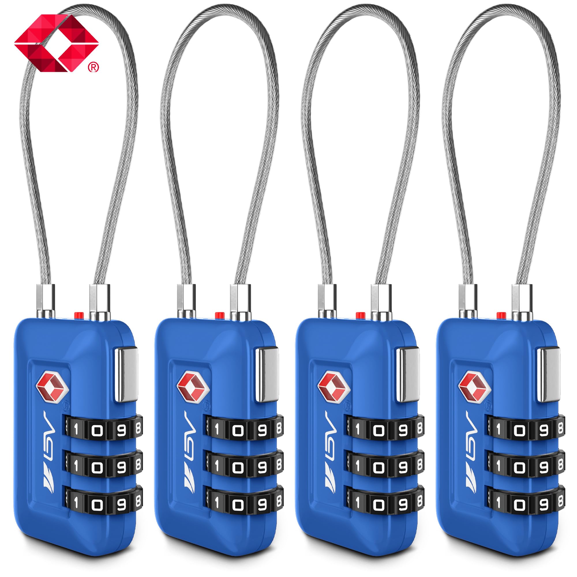 TSA Accpeted Luggage Travel Lock, Set-Your-Own Combination Lock for School Gym Locker, Luggage Suitcase Baggage Locks, Filing Cabinets, Toolbox, Case (Blue, 4 Pack)