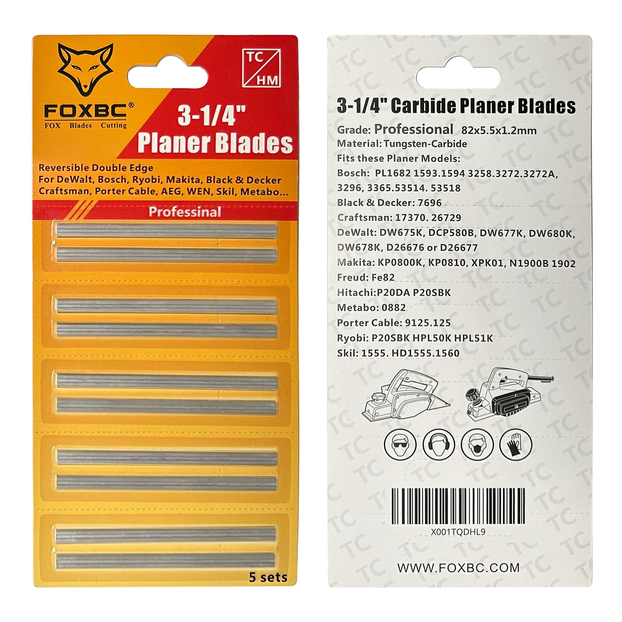 FOXBC Cuchillas cepilladoras HSS, de carburo de 3-1/4 pulgadas de repuesto para cepilladoras portátiles Bosch, Makita, DeWalt, Wen 6530, Ryobi, Craftsman y más de 3-1/4 pulgadas, paquete de 20
