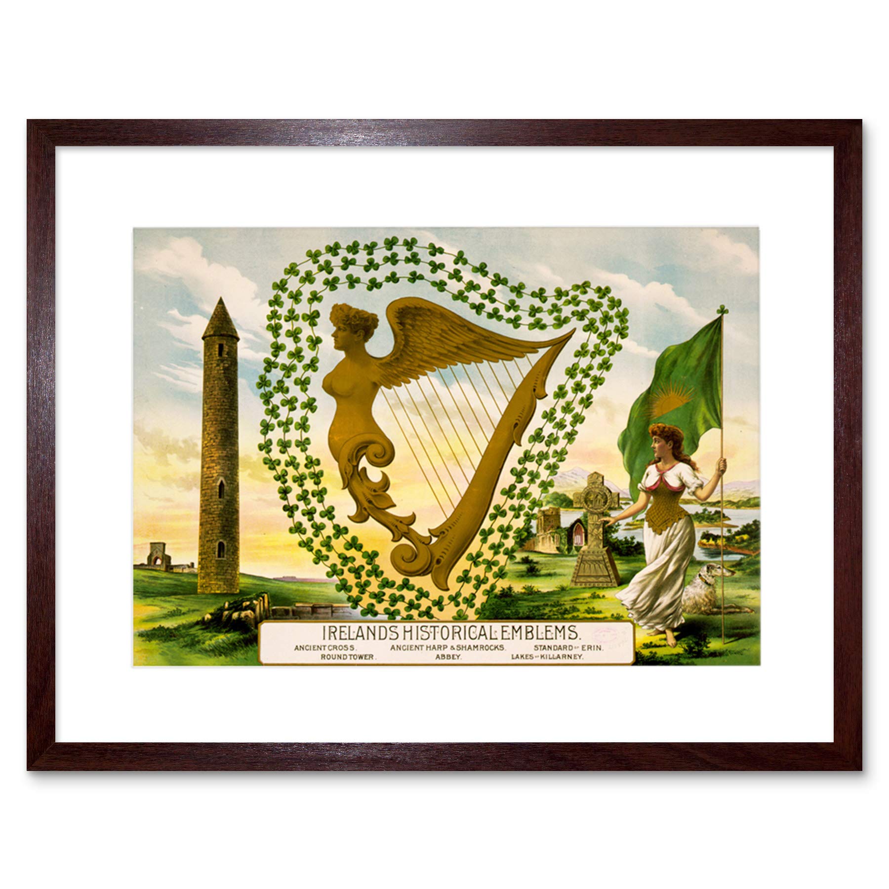 Wee Blue Coo Paintings Ireland Drawing Emblem Harp Shamrock Framed Wall Art Print