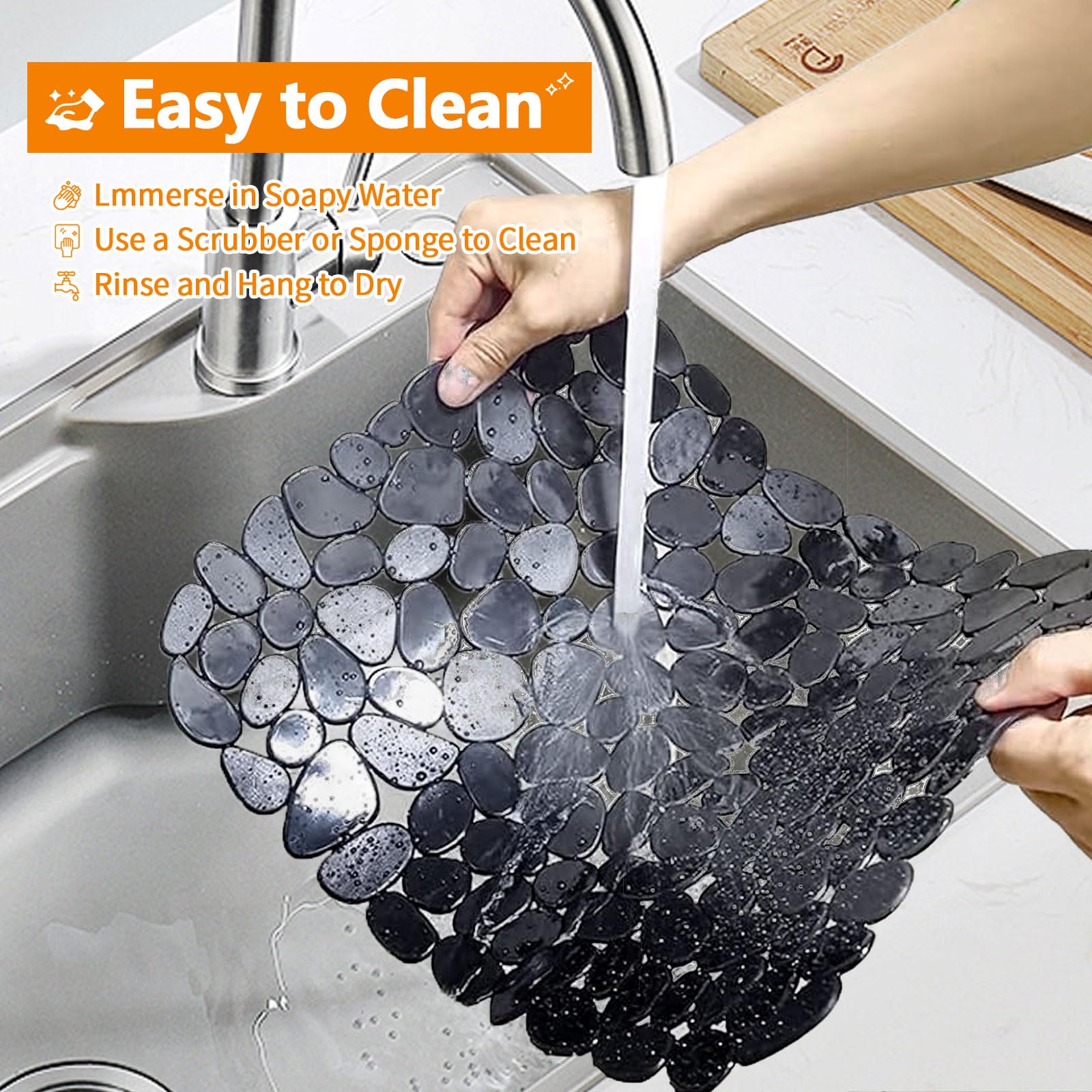 2pcs Black Kitchen Sink Mats 40*30cm, Adjustable Sink Tap Drainer Mat, Non Slip Dish Draining Drainer - Image 3