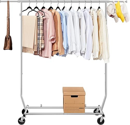 Yaheetech Perchero con ruedas, organizador de ropa de alta resistencia, estante de exhibición comercial ajustable, armario portátil, cromado,