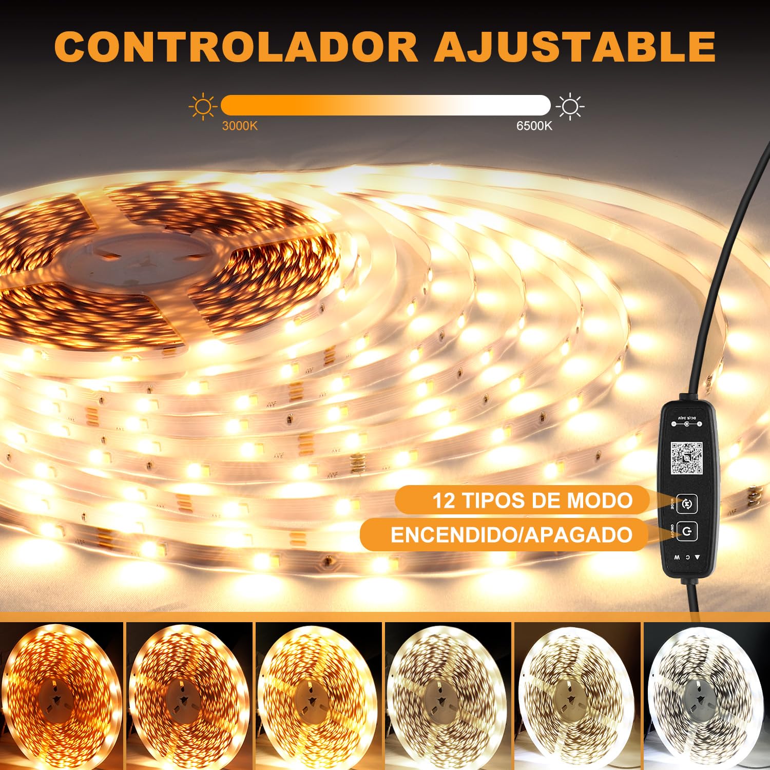 30M Tira Led Blanca, 3000K-6500K Blanco Cálido a Blanco Frío, Tira de Led App Inteligente, 24V Para Decoración Interior (3000-6500, 30m)