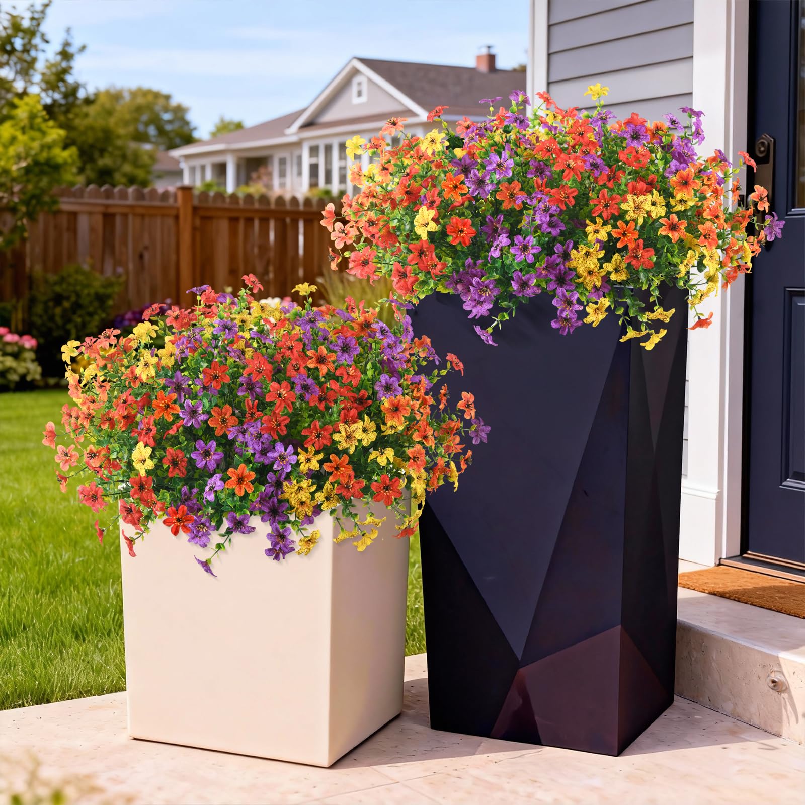 Künstliche Blumen für den Außenbereich, Mehrfarbig, Kunstseide, Frühlings- und Sommerdekoration, künstliche Pflanzen, UV-beständig, kein Verblassen, für Zuhause, Pflanzgefäß, Veranda, Terrasse, Hof