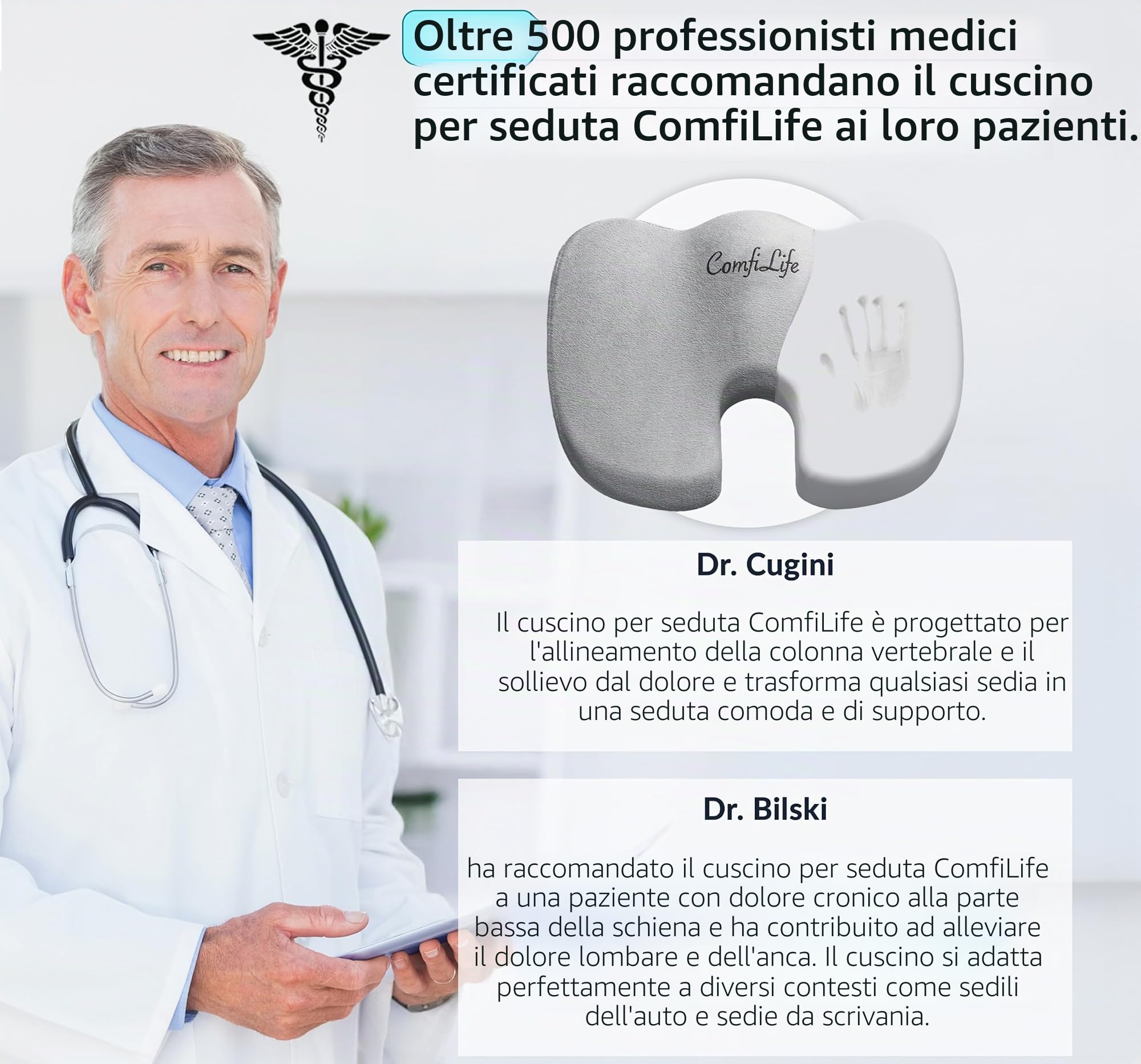 ComfiLife - Cuscino per seduta, altissima qualità, confortevole, antiscivolo, ortopedico, 100% memory foam, coccige, dolore al sedia da ufficio, sedile auto, sollievo mal di schiena e sciatica
