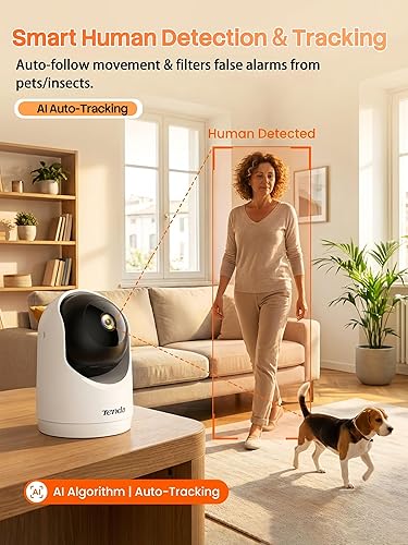 Vista 5 de Tenda Cámara de seguridad interior 2K para monitor de bebé, WiFi 6 para mascotas/perros, para seguridad del hogar, panorámica/inclinación de 360°