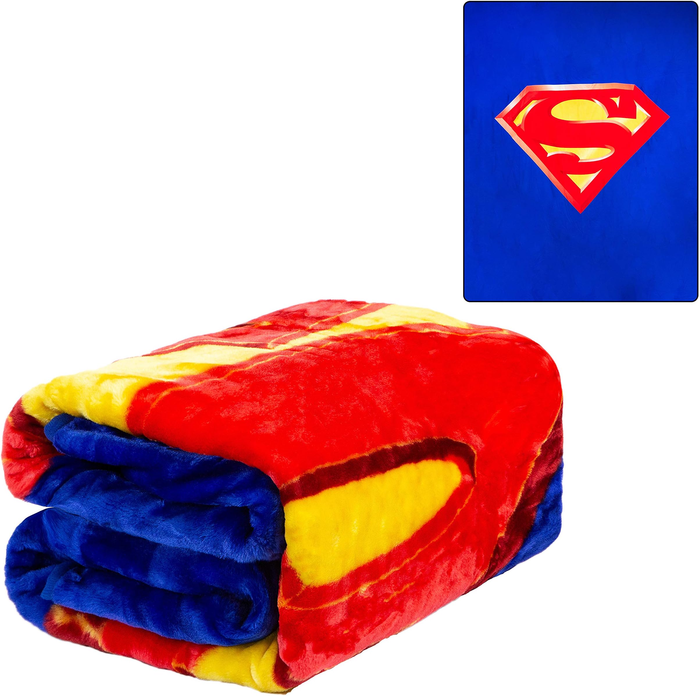 JPI Plush Throw Blanket - Superman Shield - QUEEN BED 79"x 95" - Faux Fur Blanket For Beds, Sofa, Couch, Picnic, Camping