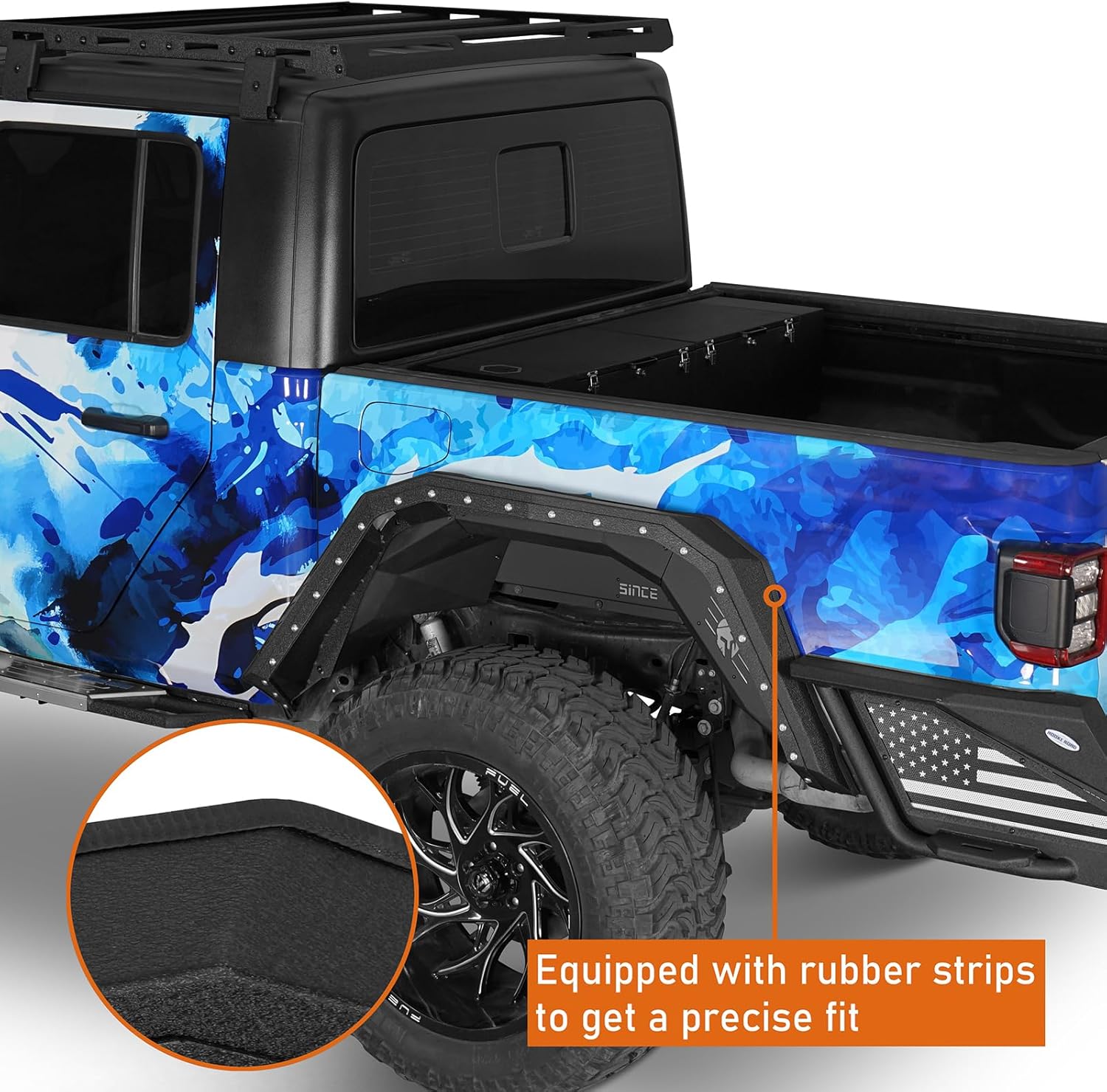 Hooke Road Gladiator Armour Style Rear Fender Flares for 2020-2026 Jeep Gladiator JT Pickup, Offroad Wheel Well Splash Mud Guard Heavy-Duty Steel - 2PCS