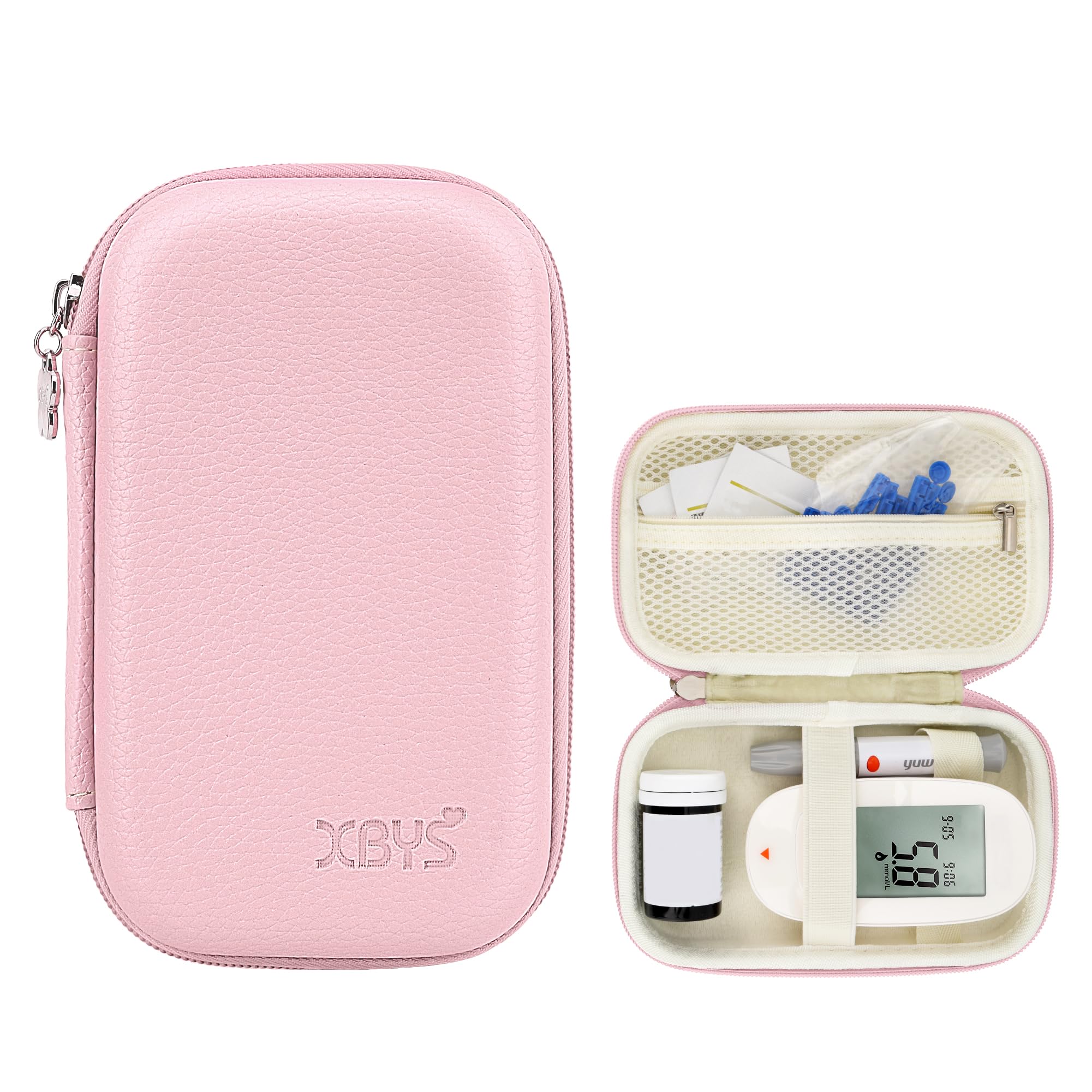 Hard Shell Diabetic Monitor Case, Glucose Meter Kit Storage Organizer, Diabetes Travel Bag for Glucometer, Supplies, Blood Sugar Test Strips, Lancets & Syringes, Pink, M, Simple-image-27
