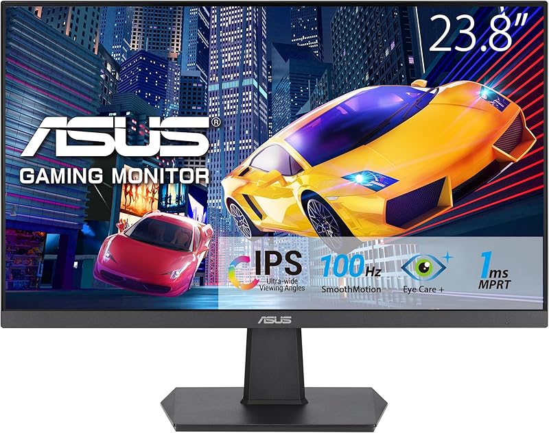 ASUS VA24EHF – Moniteur gaming Eye Care 24' (23,8' visibles) Full HD (1920 x 1080), IPS, sans, 100 Hz, Adaptive-Sync, 1ms MPRT, HDMI, faible lumière bleue, anti-scintillement,murale