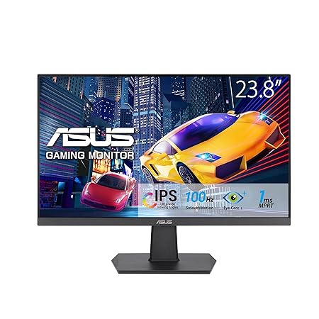 ASUS VA24EHF Eye Care Gaming Monitor 24-inch (23.8-inch viewable), IPS, Full HD, Frameless, 100Hz, Adaptive-Sync, 1ms MPRT, HDMI, Low Blue Light, Flicker Free, Wall Mountable