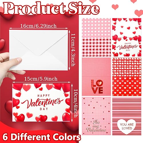 Miniatura 2 de Sherr 120 tarjetas de felicitación para el día de San Valentín a granel y 120 sobres blancos, 24 calcomanías para el día de San Valentín, tarjetas