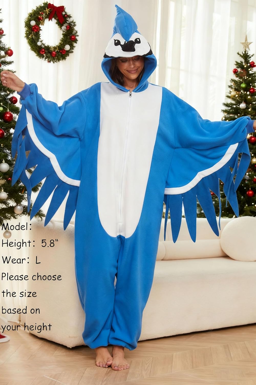 Blue Jay Gifts for Women Blue Jay Costume Adult Bird Onesie Pajamas Costumes Outfit Cosplay Sleepwear for Women Men L - Image 2