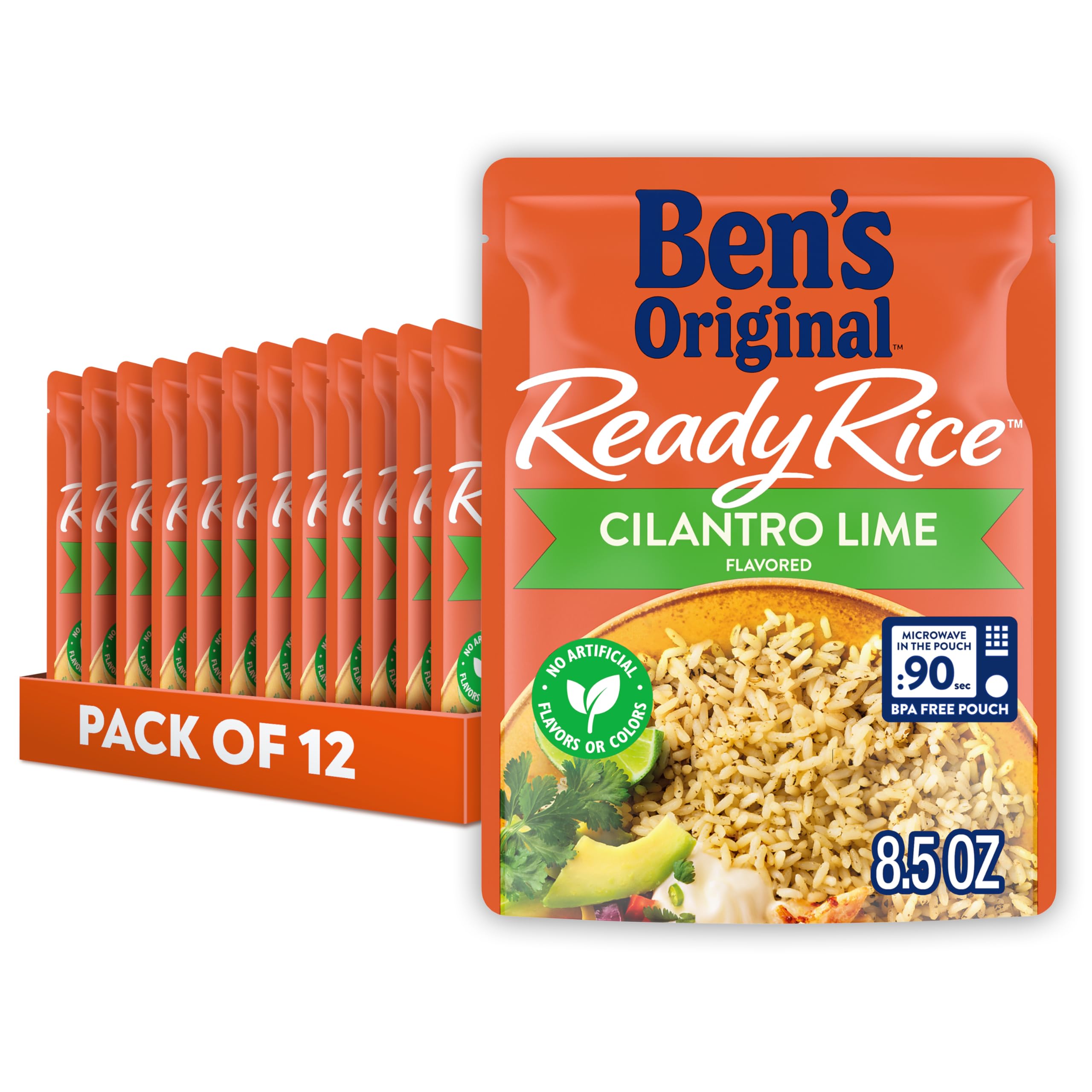 BEN'S ORIGINAL Ready Rice Cilantro Lime Flavored Rice, Easy Dinner Side, 8.5 OZ Pouch (Pack of 12)