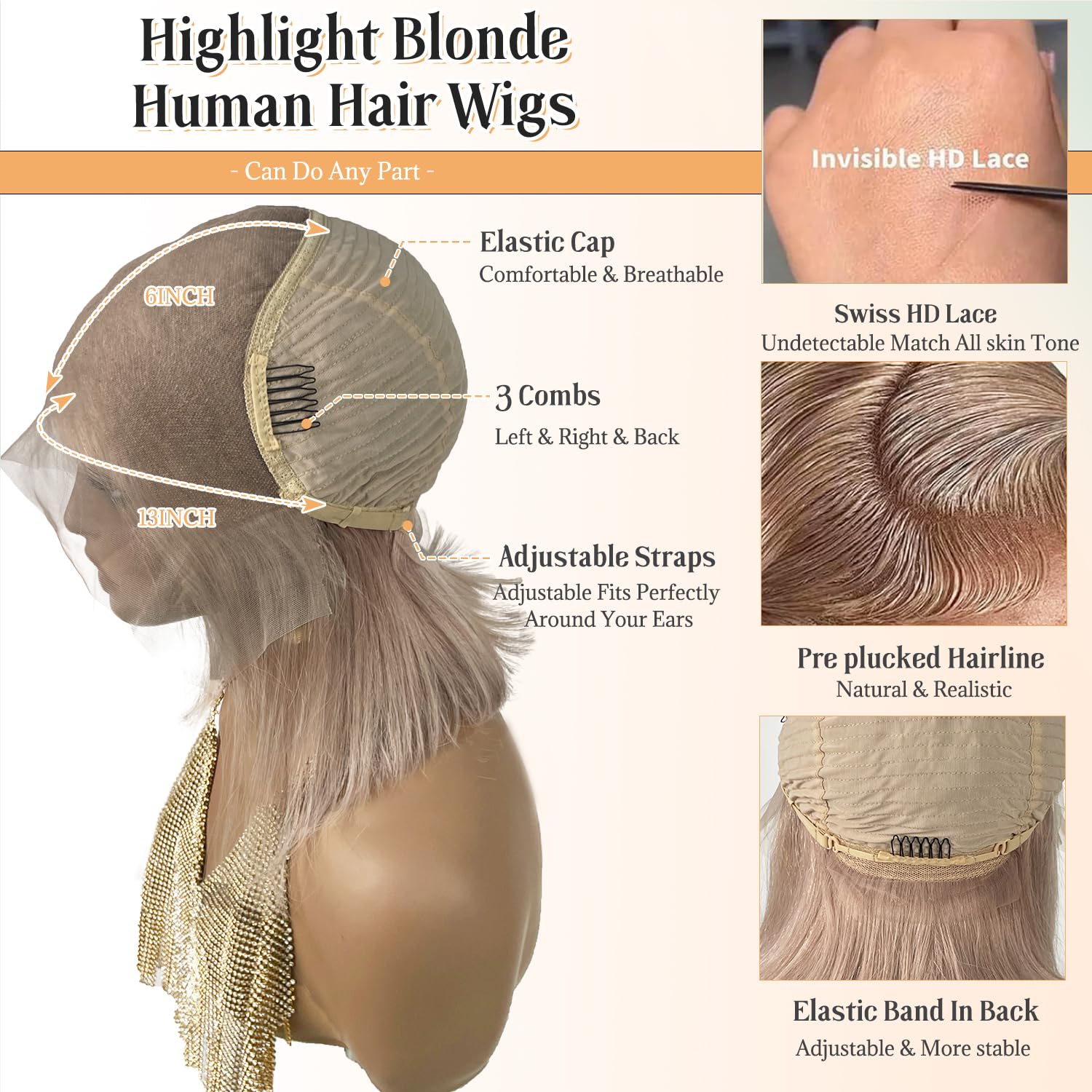 Munx Human Hair Bob Lace Front Wig, 13x6 HD Glueless, 180% Density