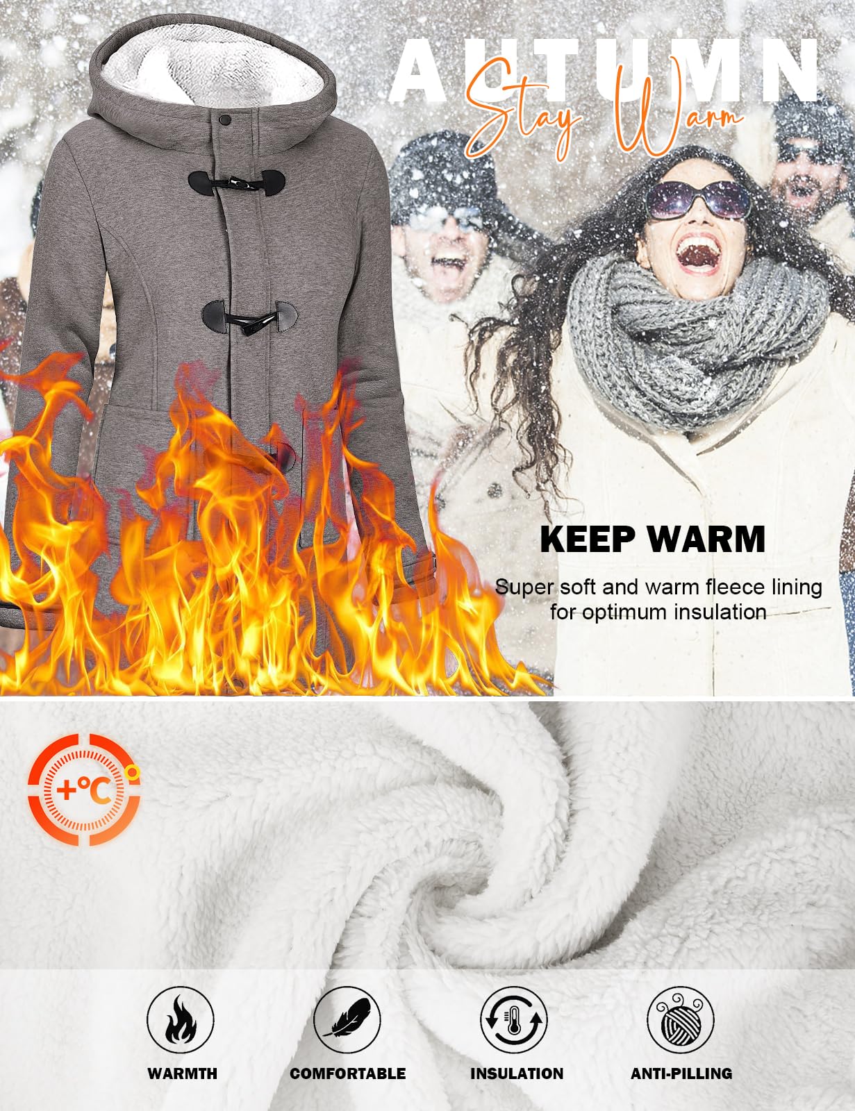Vancavoo Largo Sudadera con Capucha para Mujer Abrigos con Botones Chaqueta de Lana Alpaca Slim Color sólido Casual Sudaderas con Cremallera Outwear Hoodie de Otoño Invierno