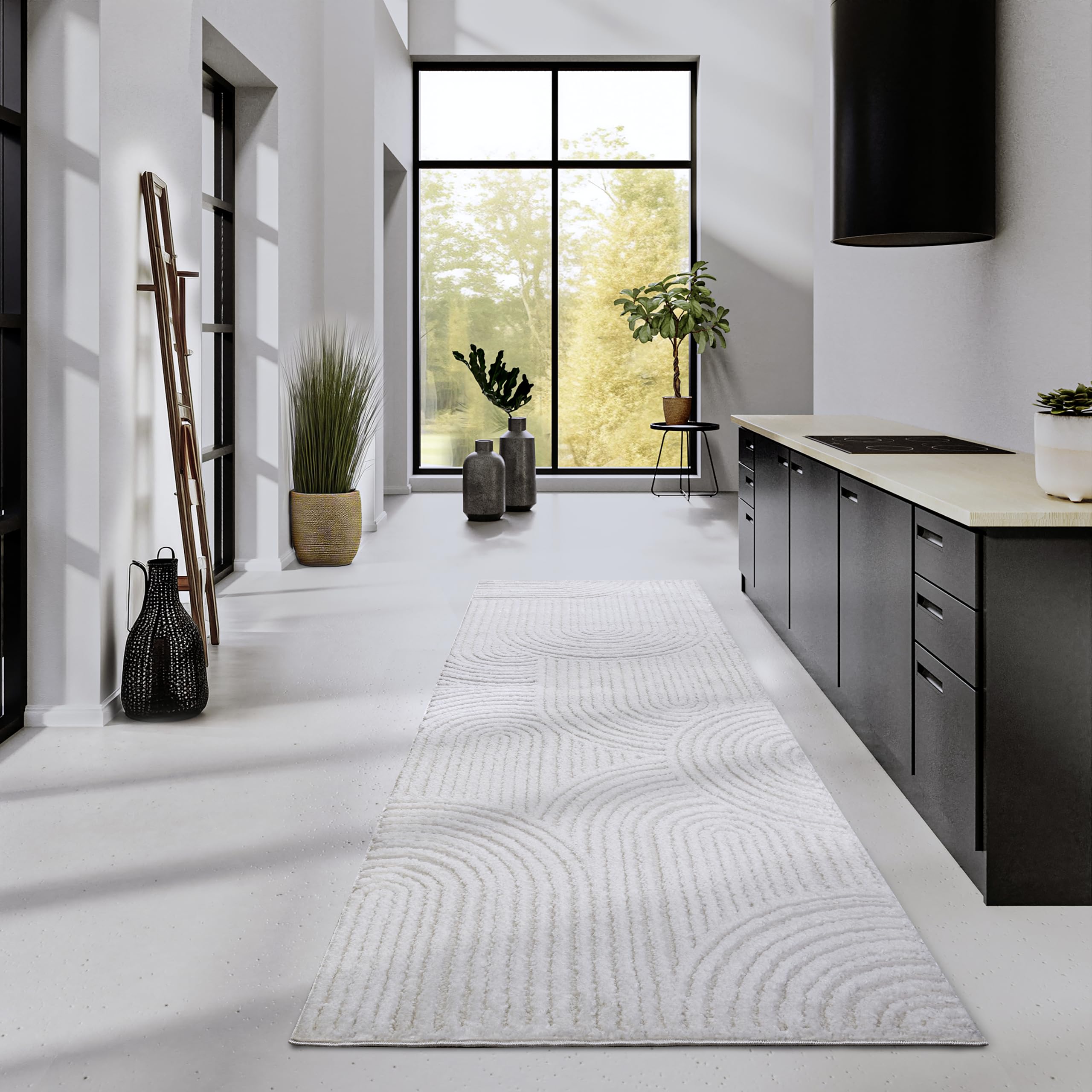 The Rugs White Chappe High Pile Rug Runner Soft Geometric Polyester Shaggy Rug In | Size: 80Cm X 240Cm